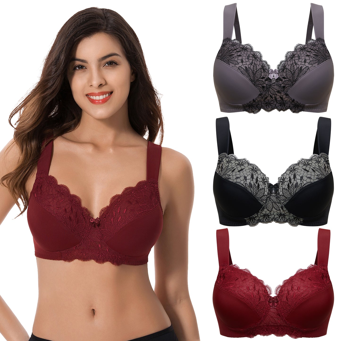 Plus Size Unlined Minimizer Wirefree Bras with Embroidery Lace