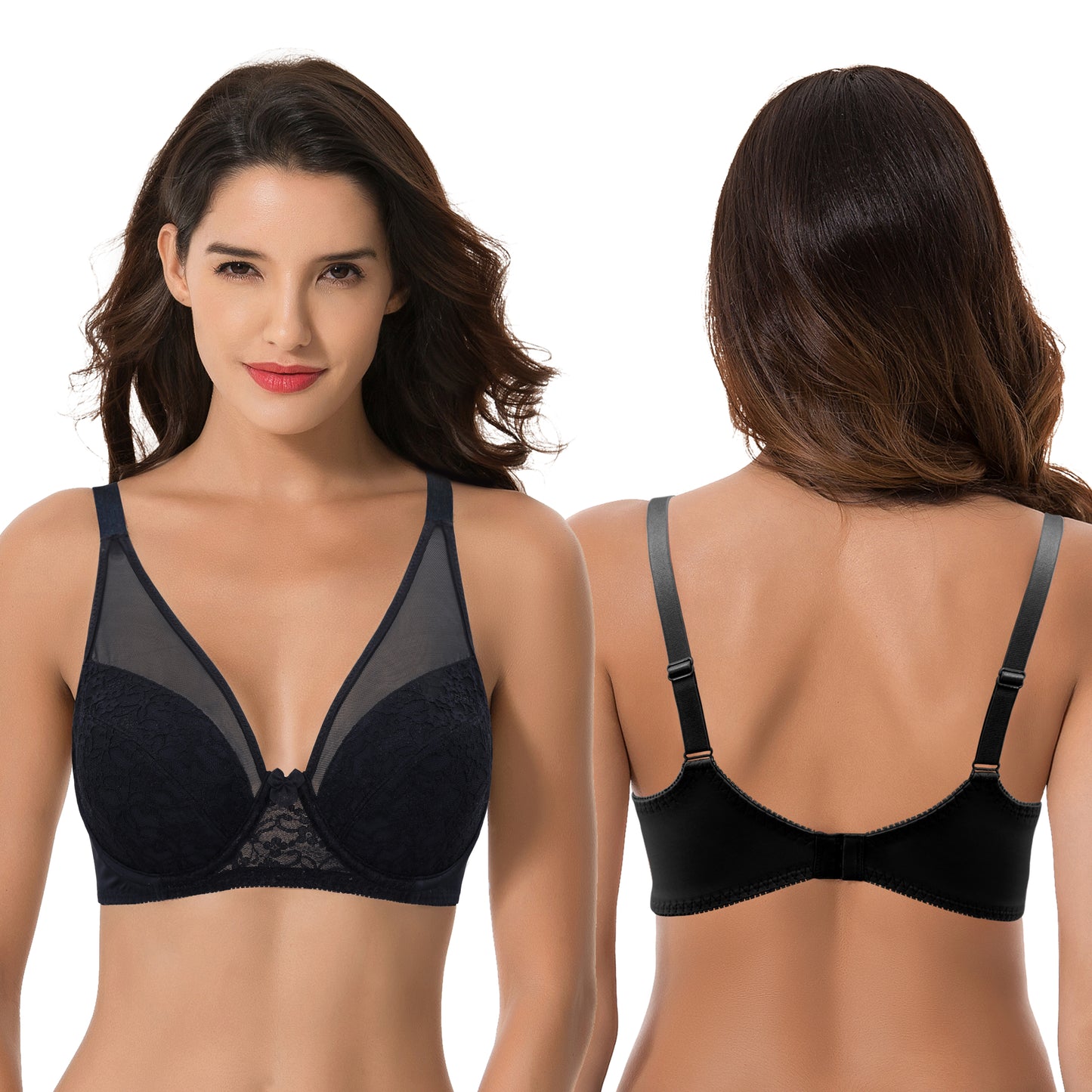 Women's Plus Size Minimizer Unlined Underwire Bra With Floral Lace