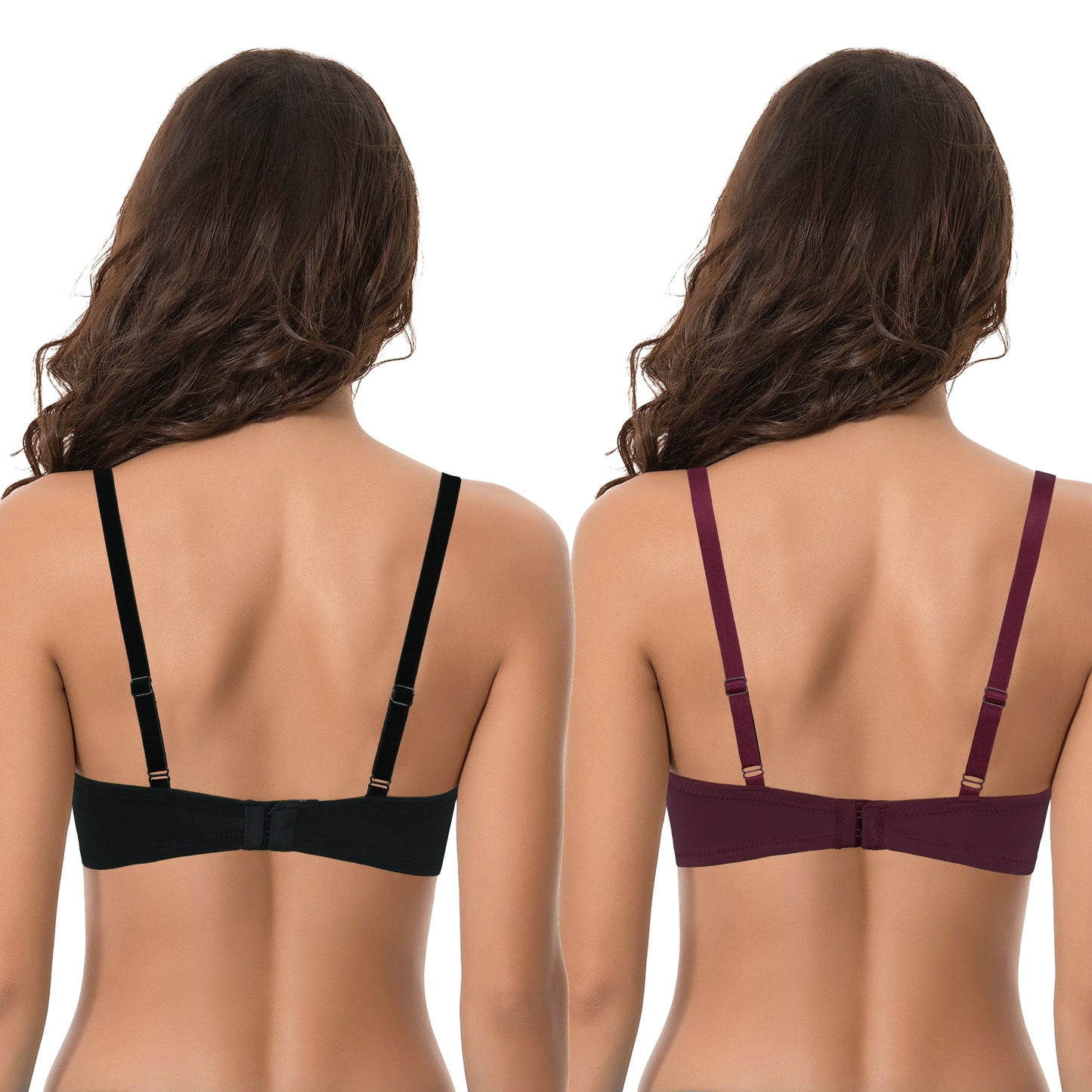 Women's Plus Size Push Up Add 1 and a half Cup Underwire Mesh Bra -2PK-BLACK,REDBLACK/BURGUNDY