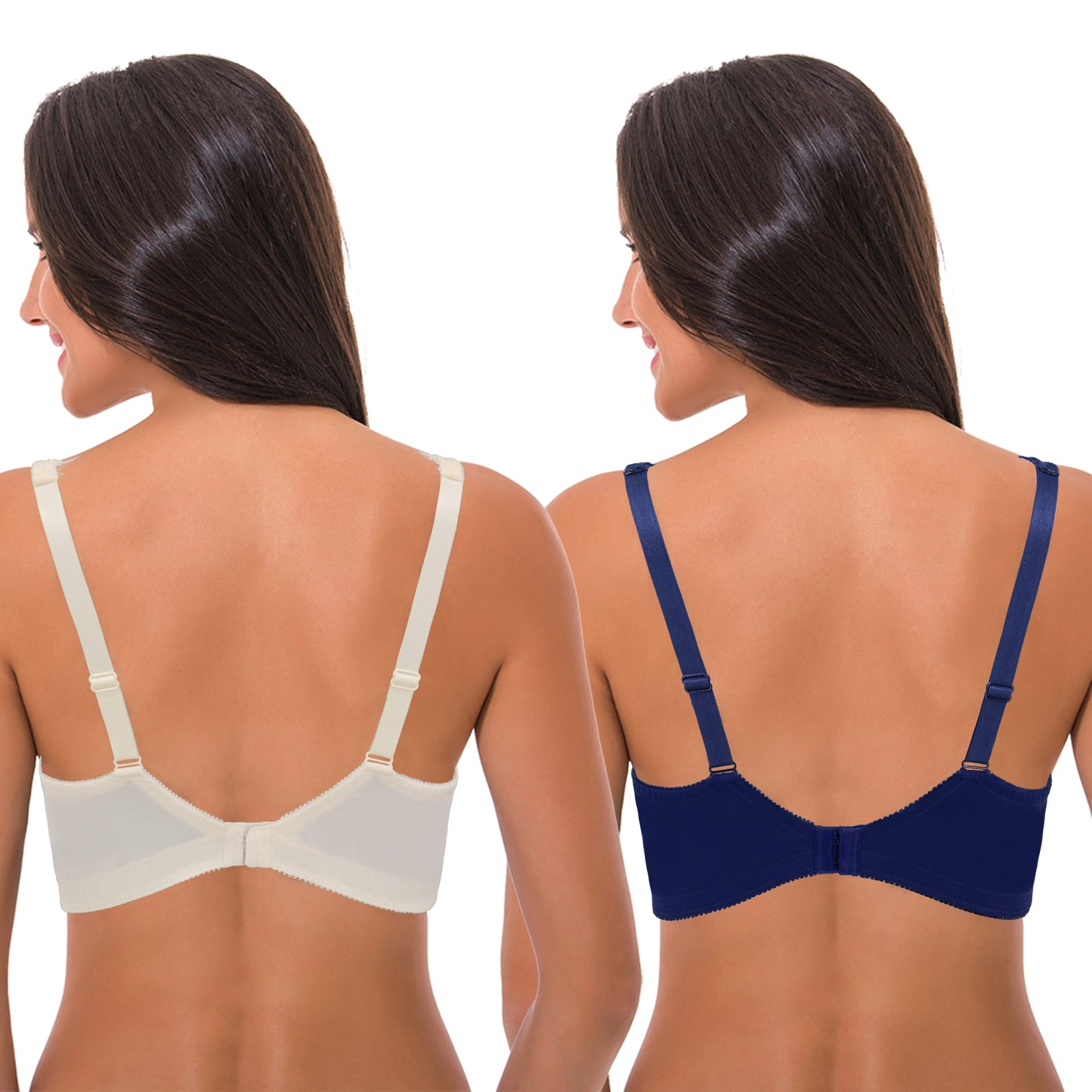 Women's Plus Size Minimizer Lace Full Coverage Unlined Wireless Bra-2Pack-Navy,White