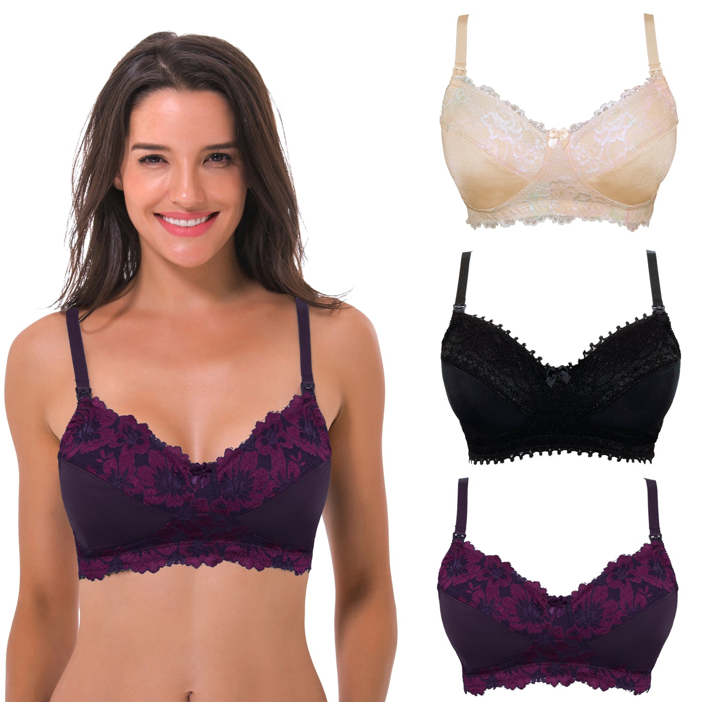 Women's Nursing Plus Size Wirefree Unlined Maternity Lace Trim Bra