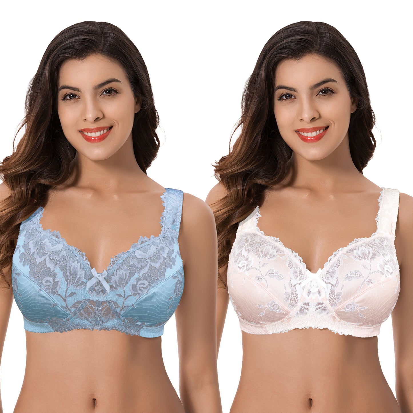 Women's Plus Size Minimizer Unlined Wirefree Lace Full Coverage Bras-2Pack