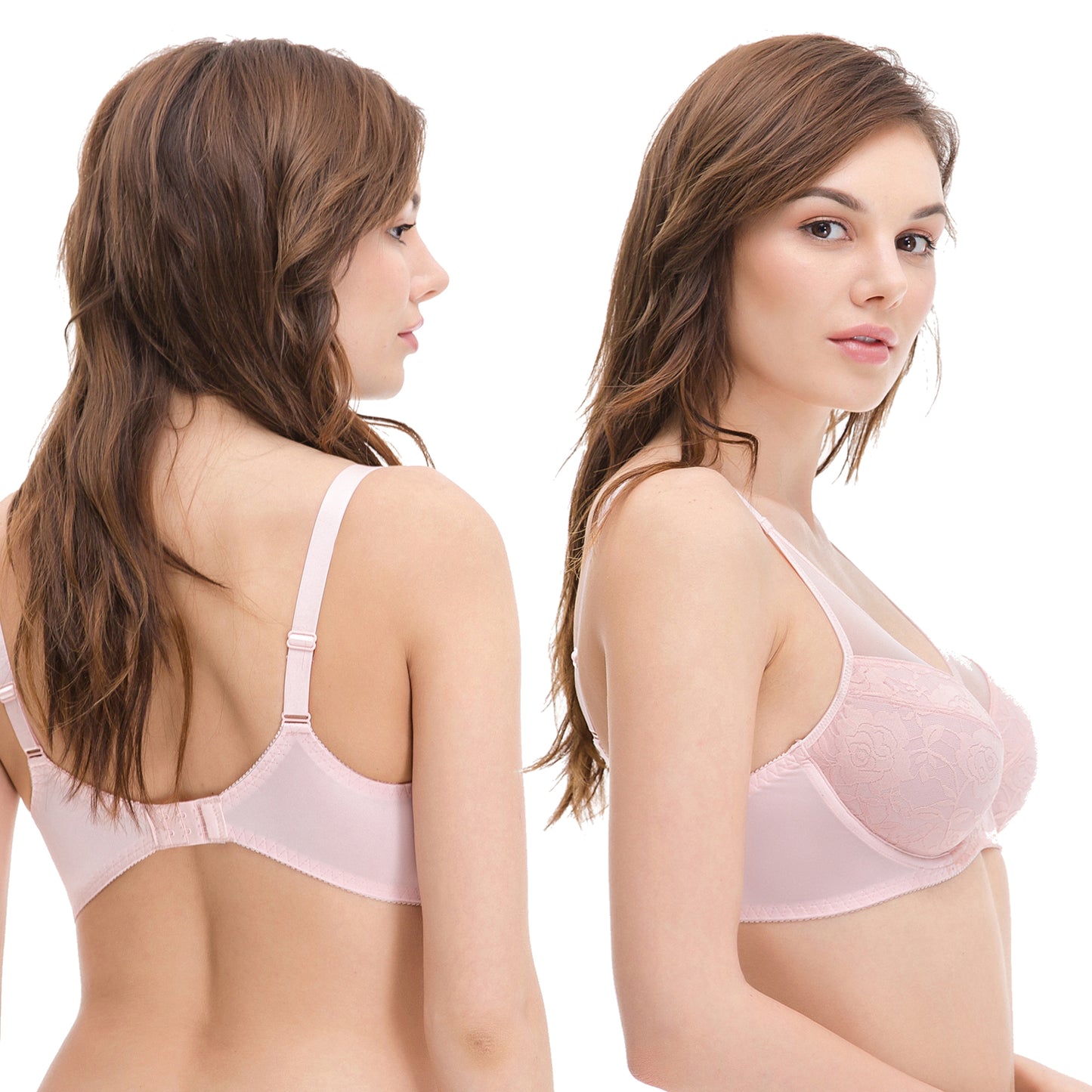 Women's Plus Size Minimizer Unlined Underwire Bra With Floral Lace