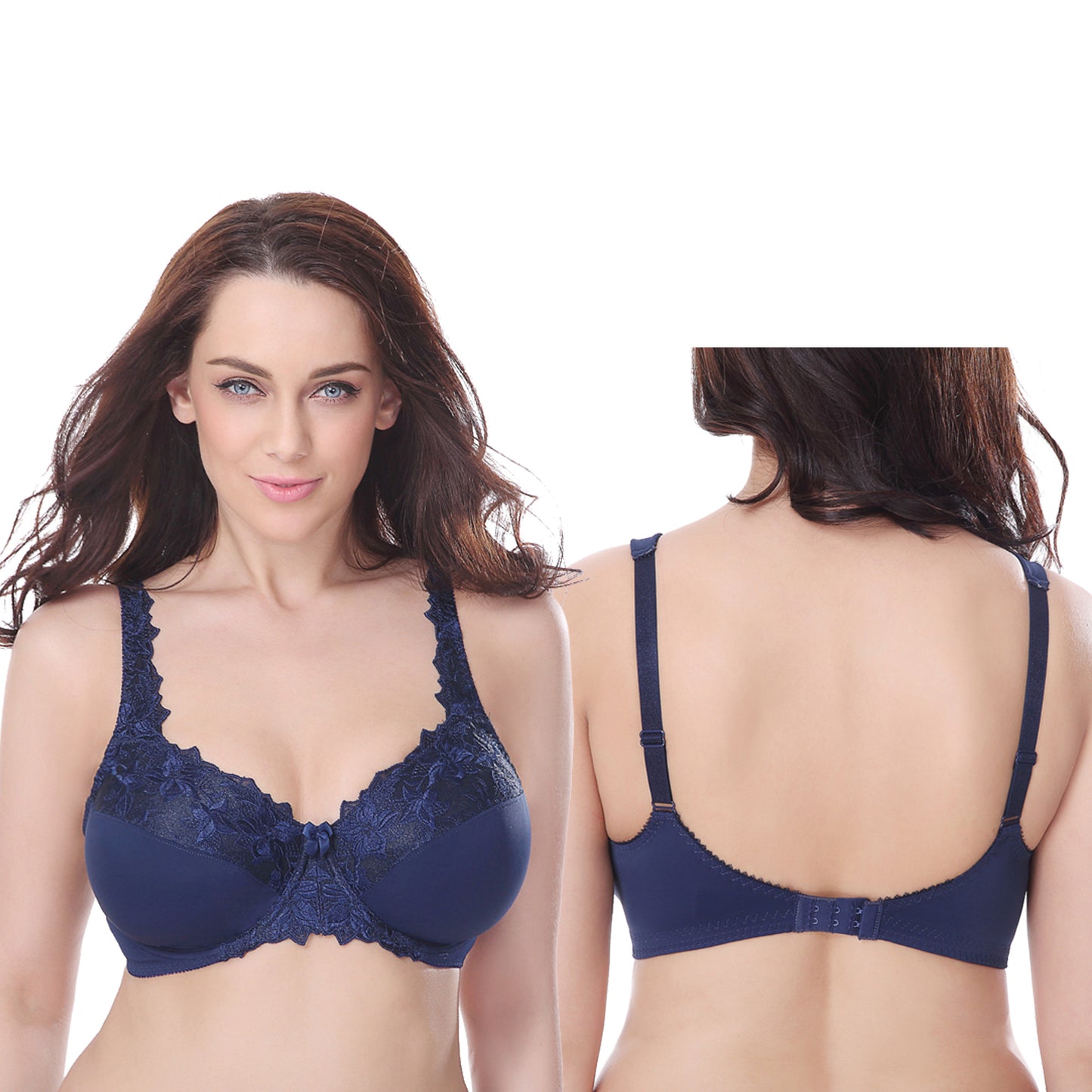 Plus Size Minimizer Underwire Unlined Bra with Embroidery Lace-3Pack