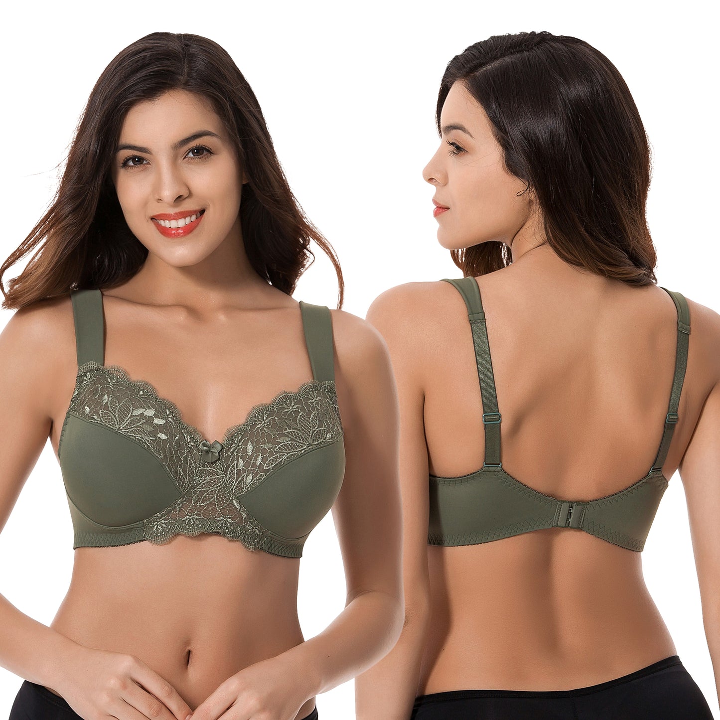 Plus Size Unlined Minimizer Wirefree Bras with Embroidery Lace-3Pack