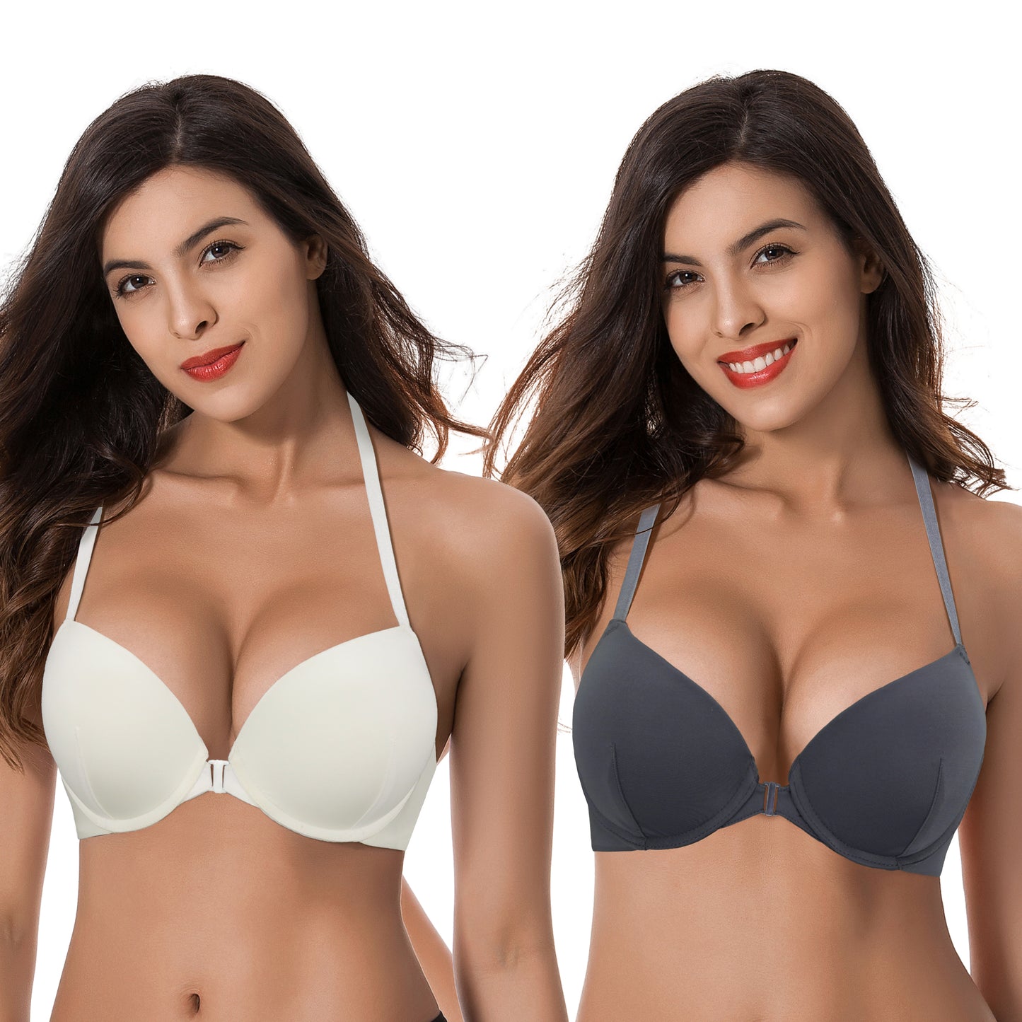 Women's Push Up Add 1 and a half Cup Underwire Halter Front Close Bras