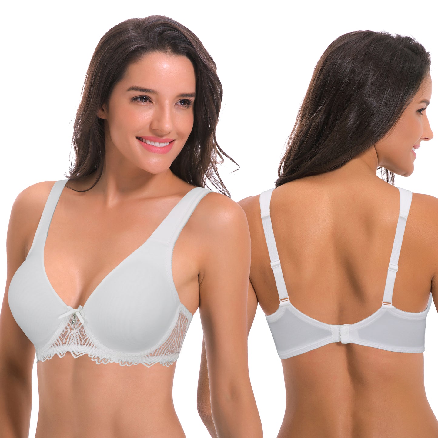 Women's Plus Size Unlined Underwire Lace Bra with Cushion Straps-2PK-WHITE,GREEN