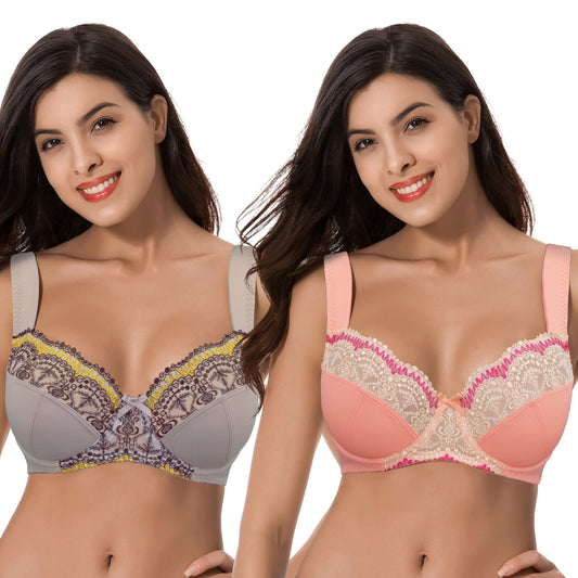 Plus Size Minimizer Underwire Bra With Lace Embroidery