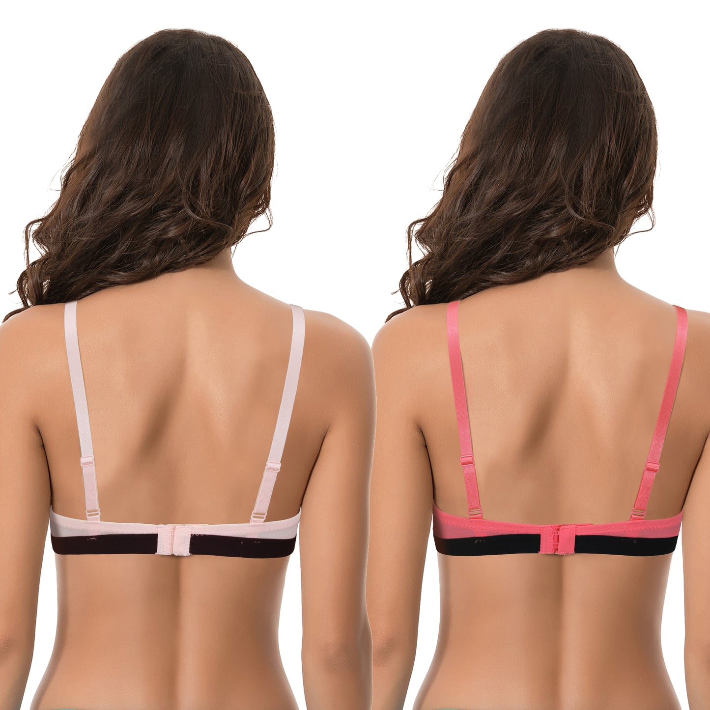 Women's Plus Size Add 1 and a half Cup Push Up Underwire Bras -2PK-Pink Print,Coral