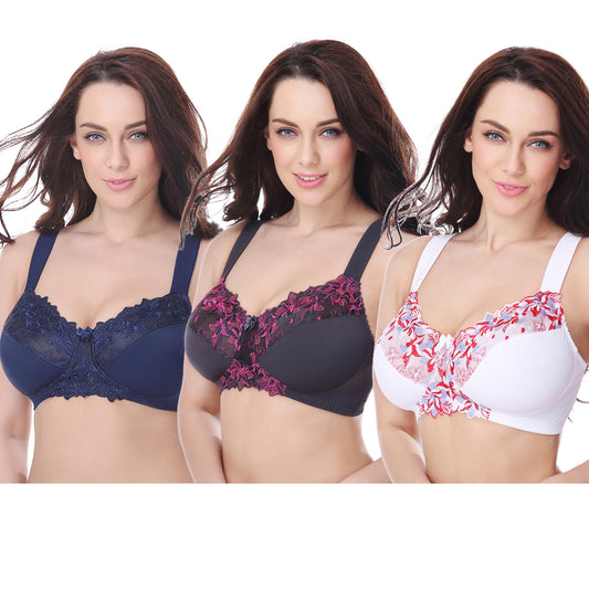 Plus Size Minimizer Unlined Wireless Bra with Lace Embroidery
