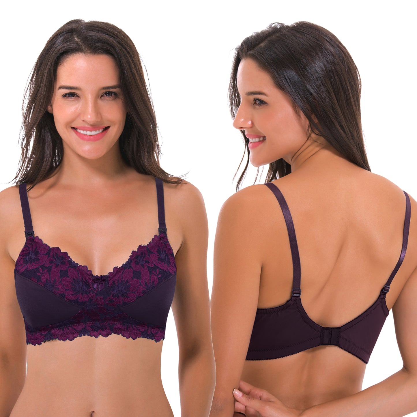 Women's Nursing Plus Size Wirefree Unlined Maternity Lace Trim Bra