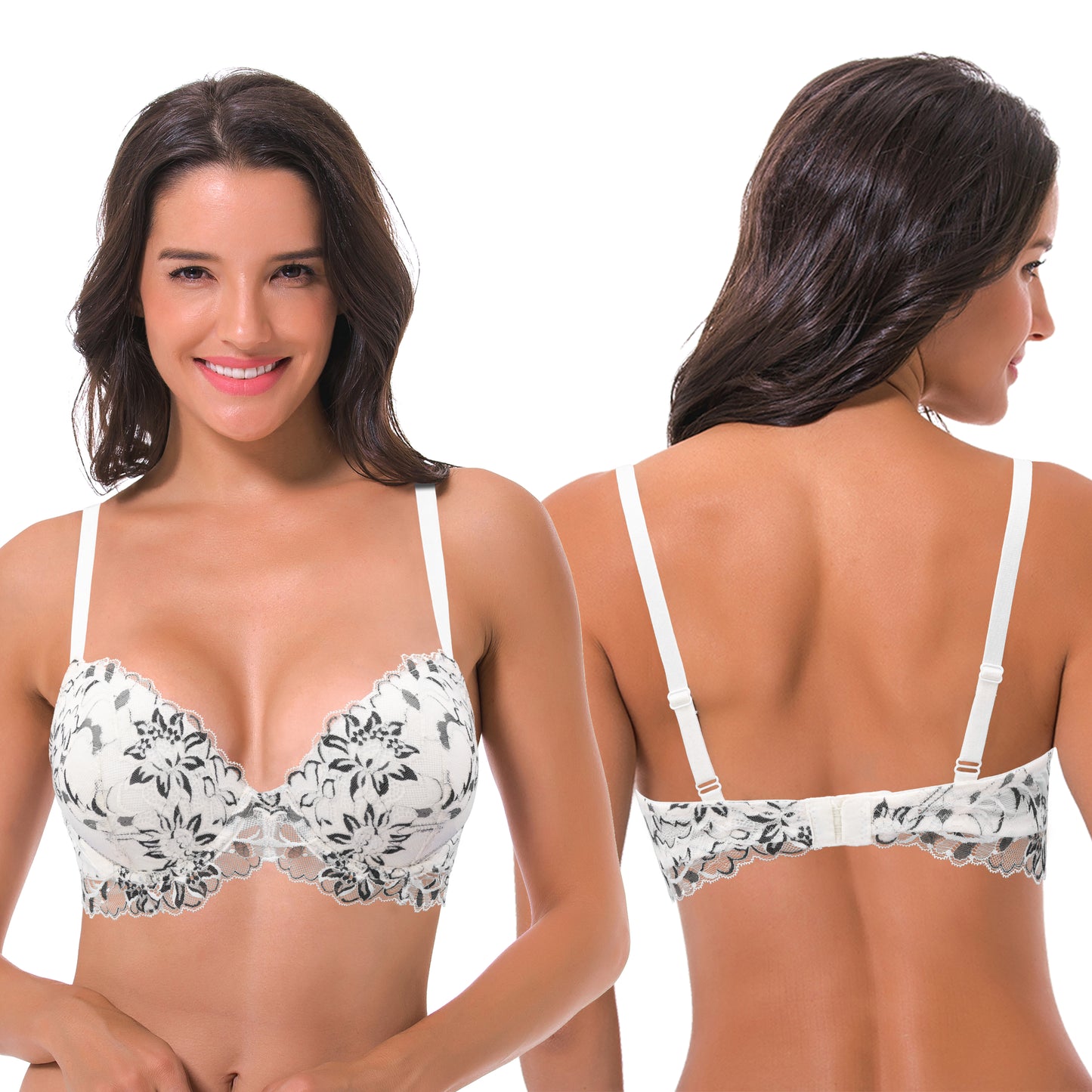 Women's Underwire Plus Size Push Up Add 1 and a Half Cup Lace Bras