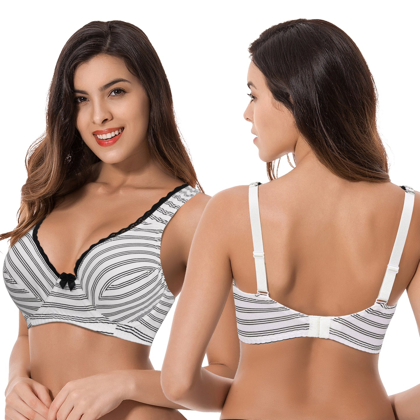 Women's Unlined Plus Size Comfort Cotton Underwire Bra-Black/Cream,Black