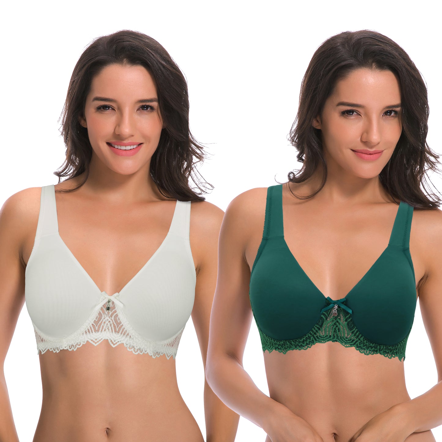 Women's Plus Size Unlined Underwire Lace Bra with Cushion Straps