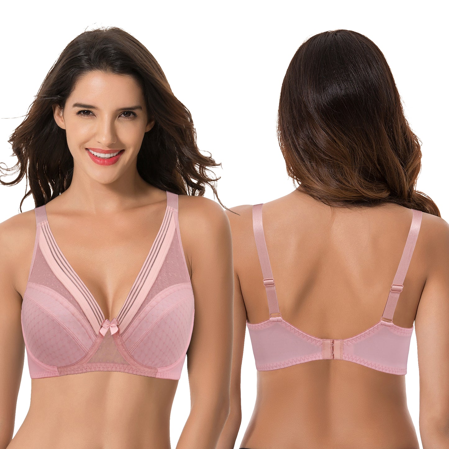 Women's Plus Size Unlined Minimizer Full Coverage Mesh Underwire Bra-2pack-Black,Pink