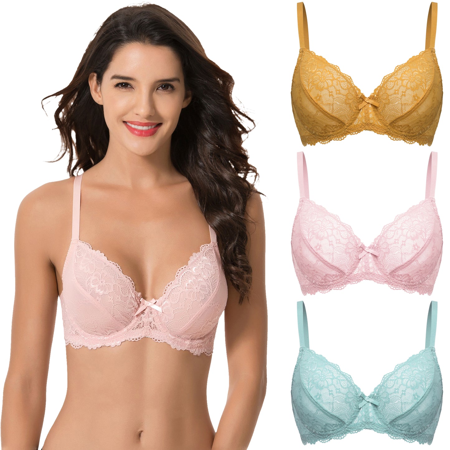Semi-Sheer Balconette Underwire Lace Bra and Scalloped Hems
