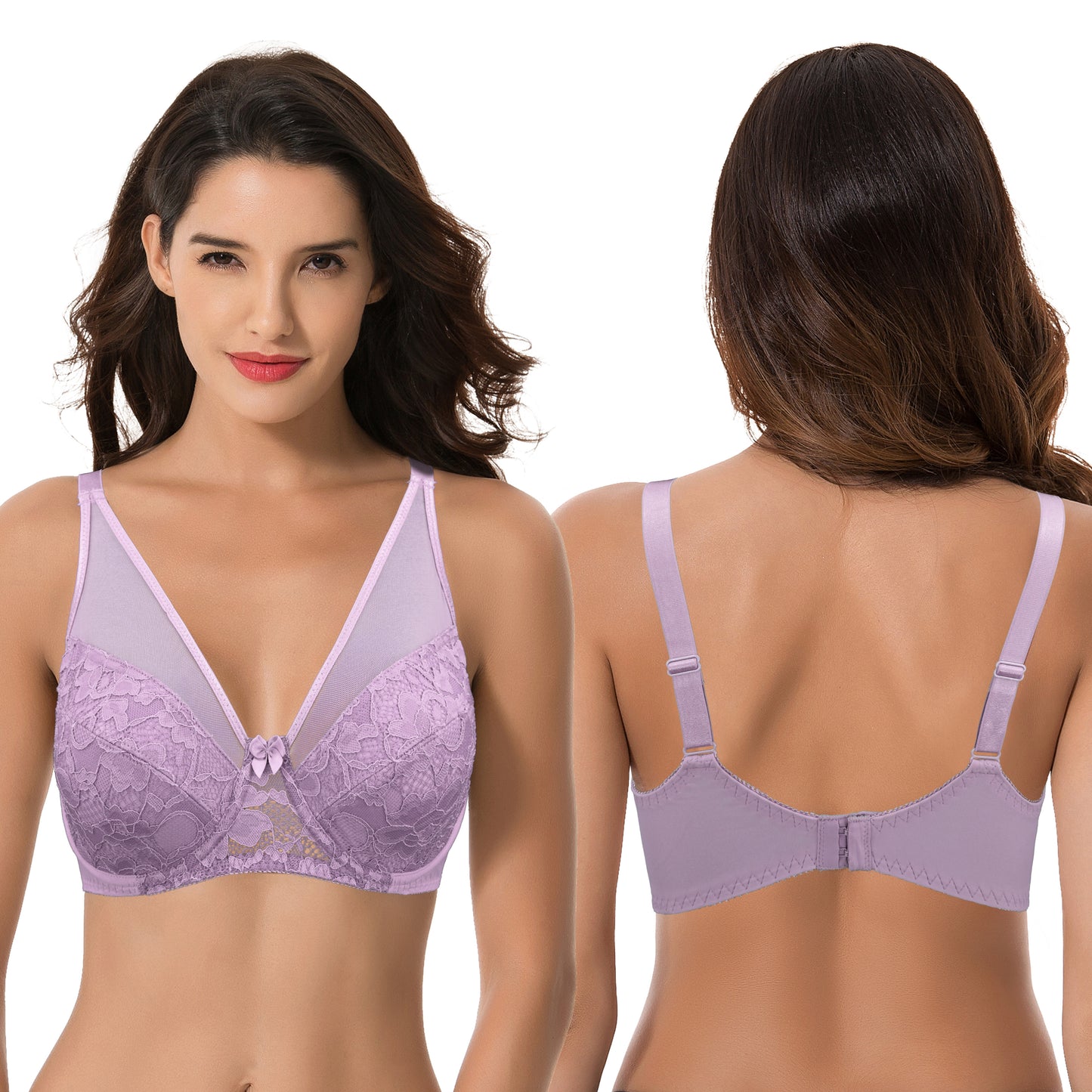Women's Plus Size Minimizer Unlined Underwire Bra With Floral Lace