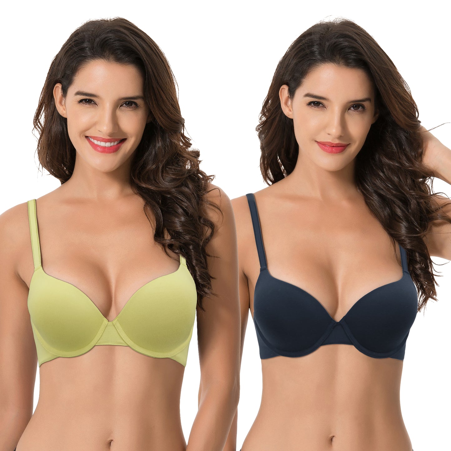 Women's Light Lift Add 1 Cup Push Up Underwire Convertible Tshirt Bra-2PK