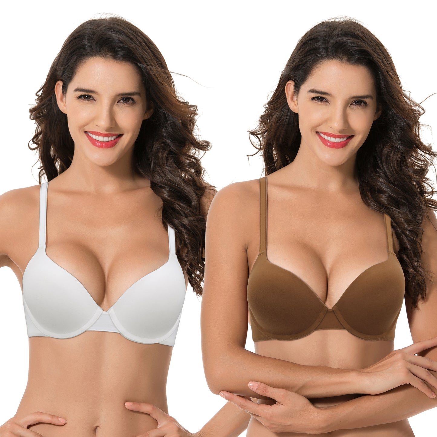 Women's Light Lift Add 1 Cup Push Up Underwire Convertible Tshirt Bra-2PK