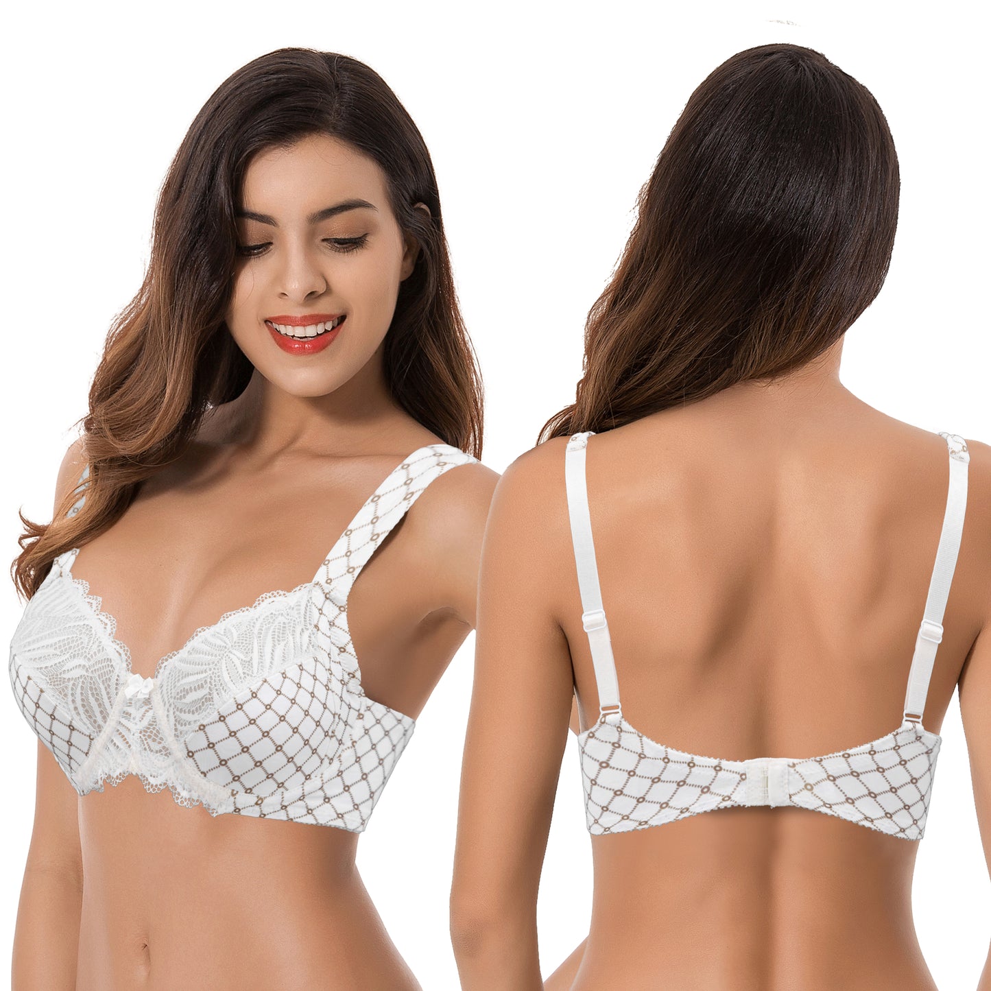 Women's Plus Size Unlined Underwire Lace Bra with Cushion Straps