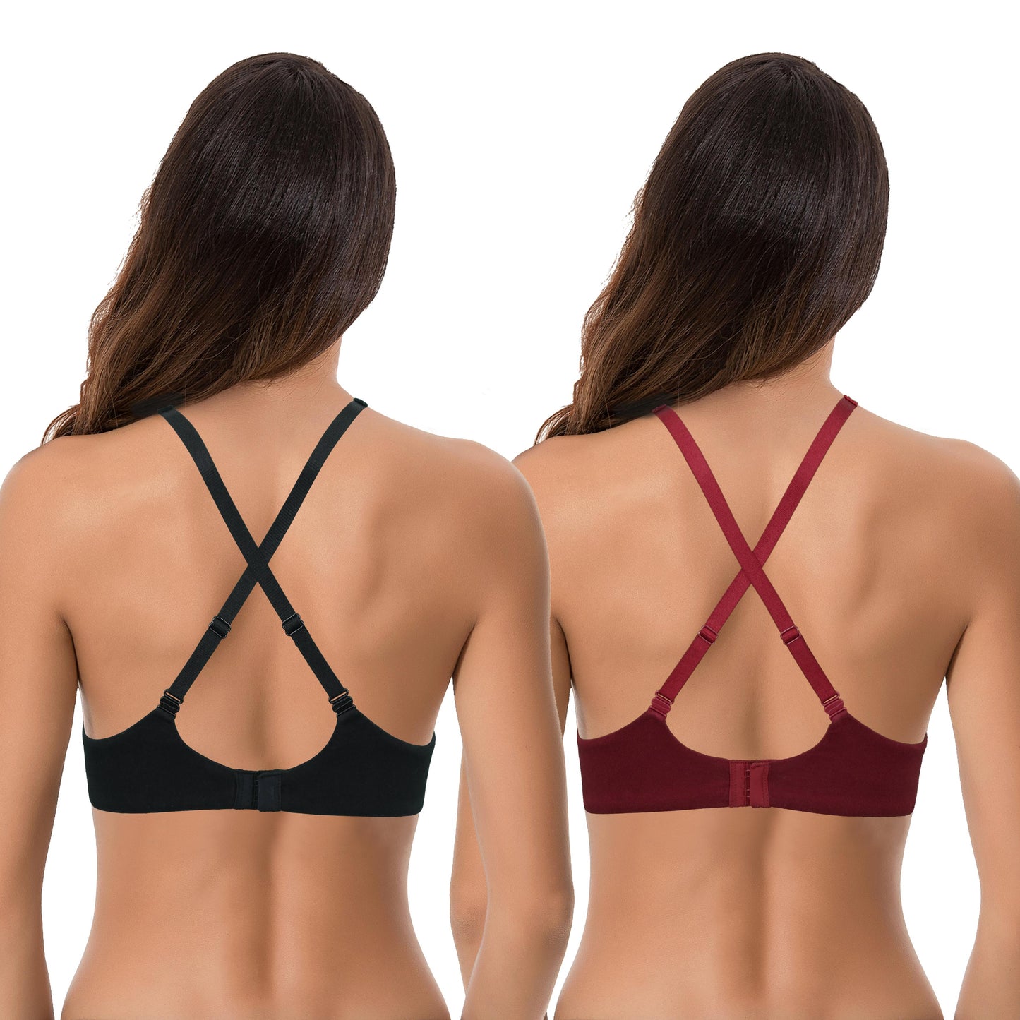 Women's Plus Size Add 1 and a half Cup Push Up Underwire Convertible Lace Bras -2PK-Black,Red