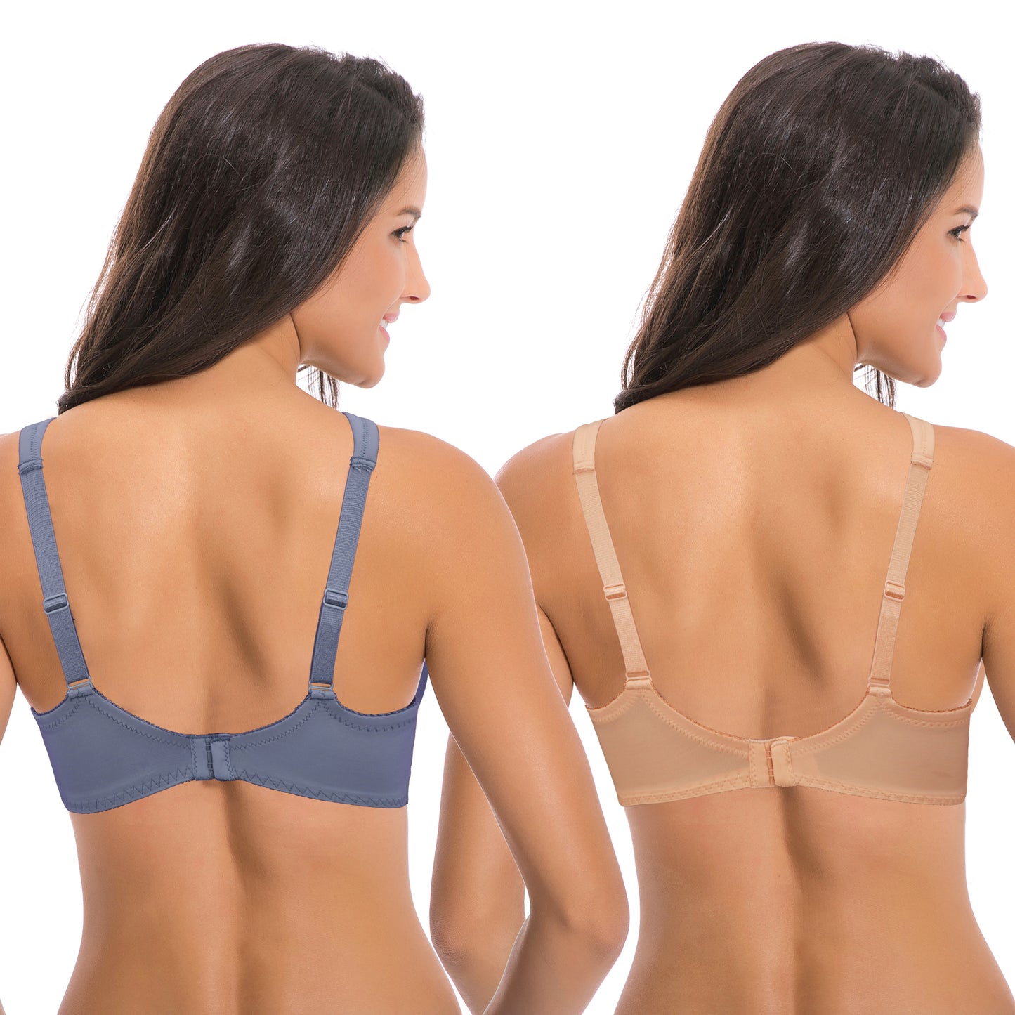 Women's Plus Size Unlined Underwire Lace Bra with Cushion Straps-2PK-NUDE,DUSTY BLUE
