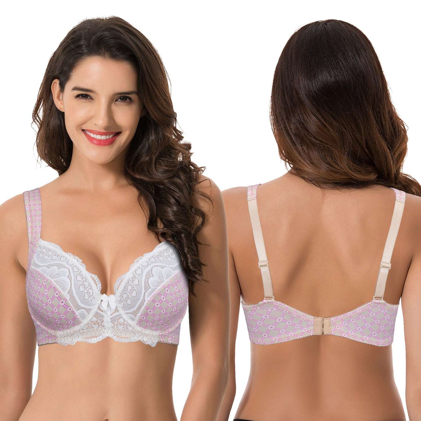 Women's Plus Size Unlined Underwire Lace Bra with Cushion Straps