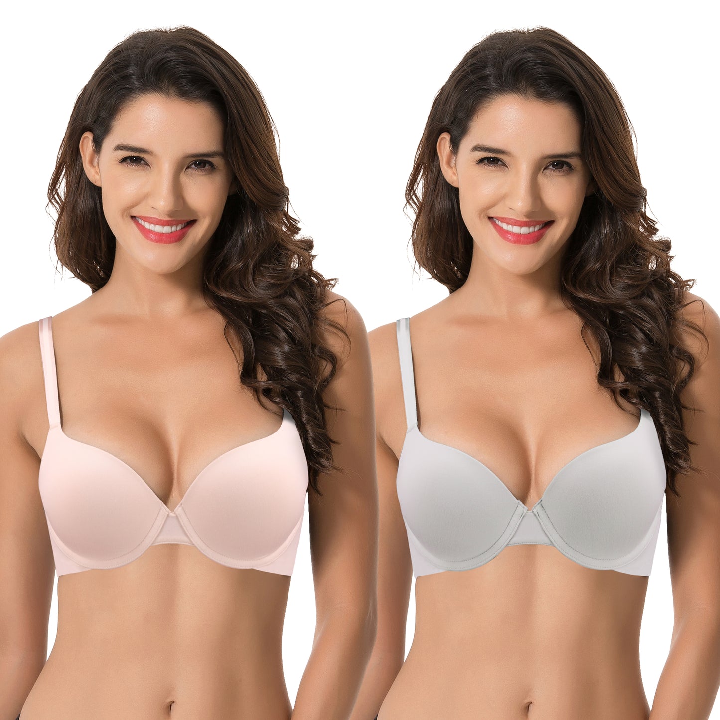 Women's Light Lift Add 1 Cup Push Up Underwire Convertible Tshirt Bra-2PK-LT GRAY,PINK