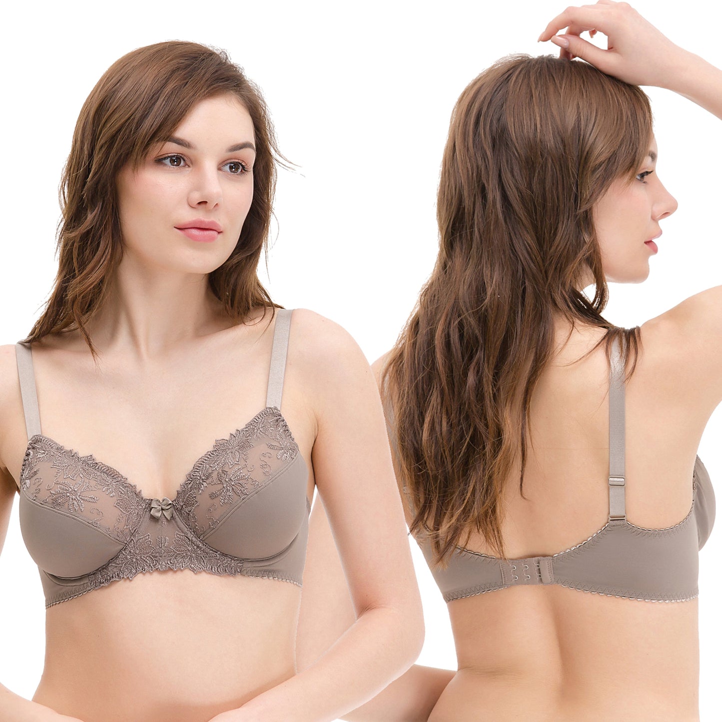 Plus Size Minimizer Underwire Unlined Bras with Embroidery Lace-3Pack