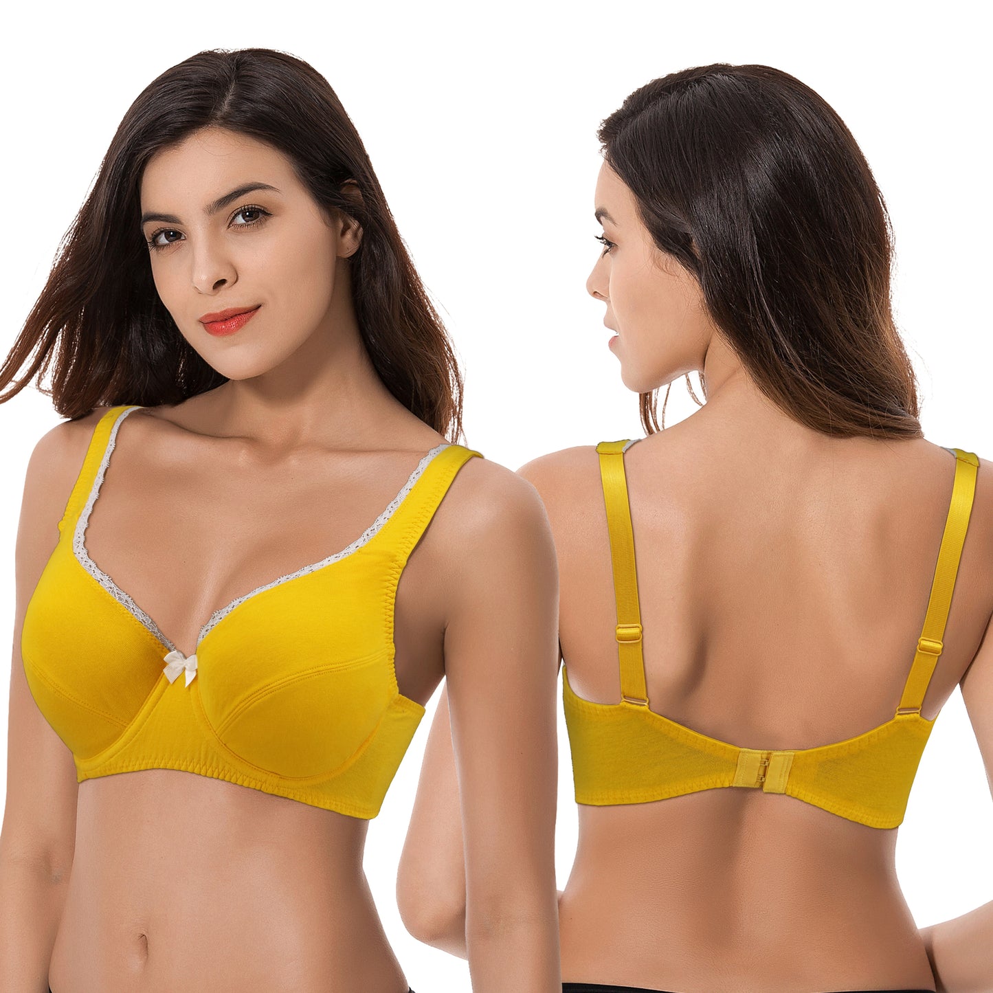 Women's Unlined Plus Size Comfort Cotton Underwire Bra-OLIVE/MULTI,YELLOW