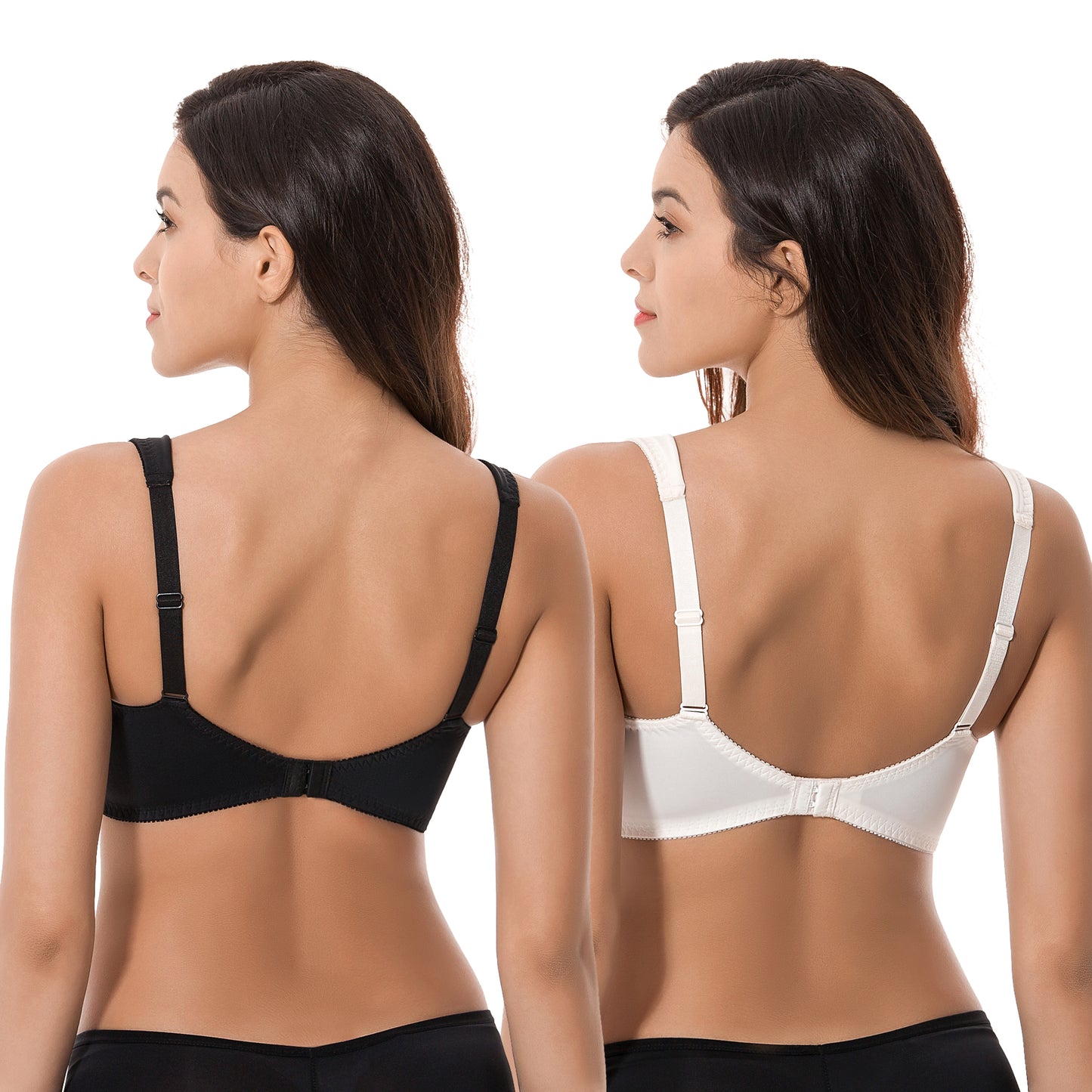 Womens Plus Size Minimizer Underwire Bra With Lace Embroidery-2 Pack