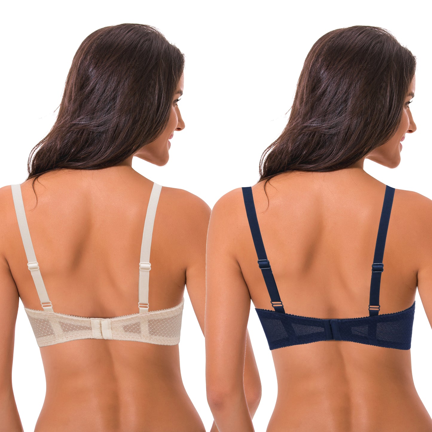 Women's Plus Size Unlined Balconette Underwire Sheer Lace Bra-2PK
