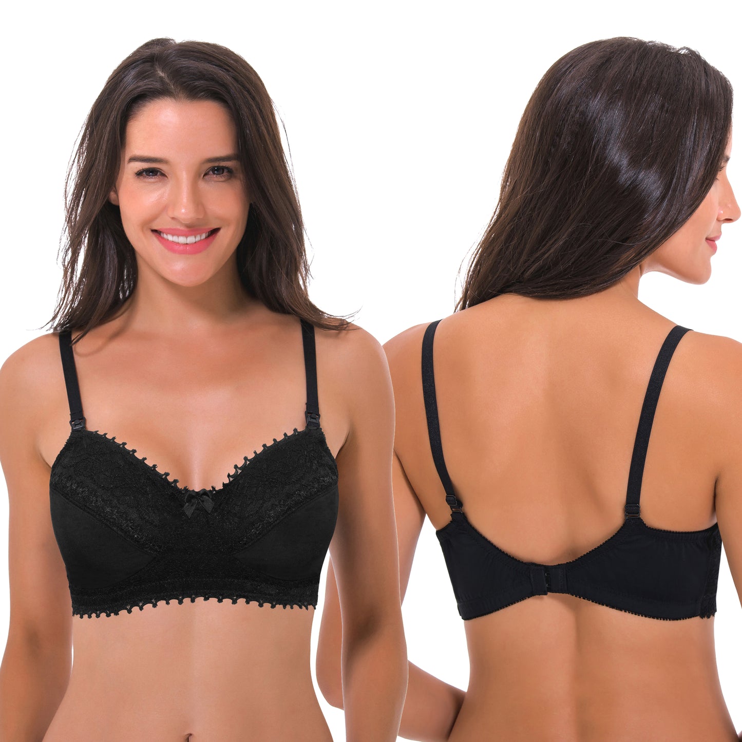 Women's Nursing Plus Size Wirefree Unlined Maternity Lace Trim Bra
