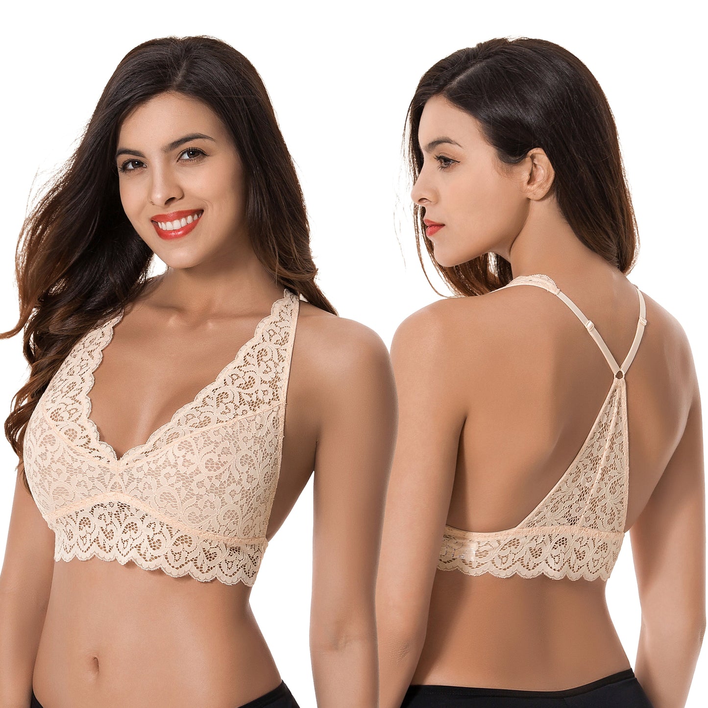 Plus Size Plunge Unlined Bralette with Floral Lace