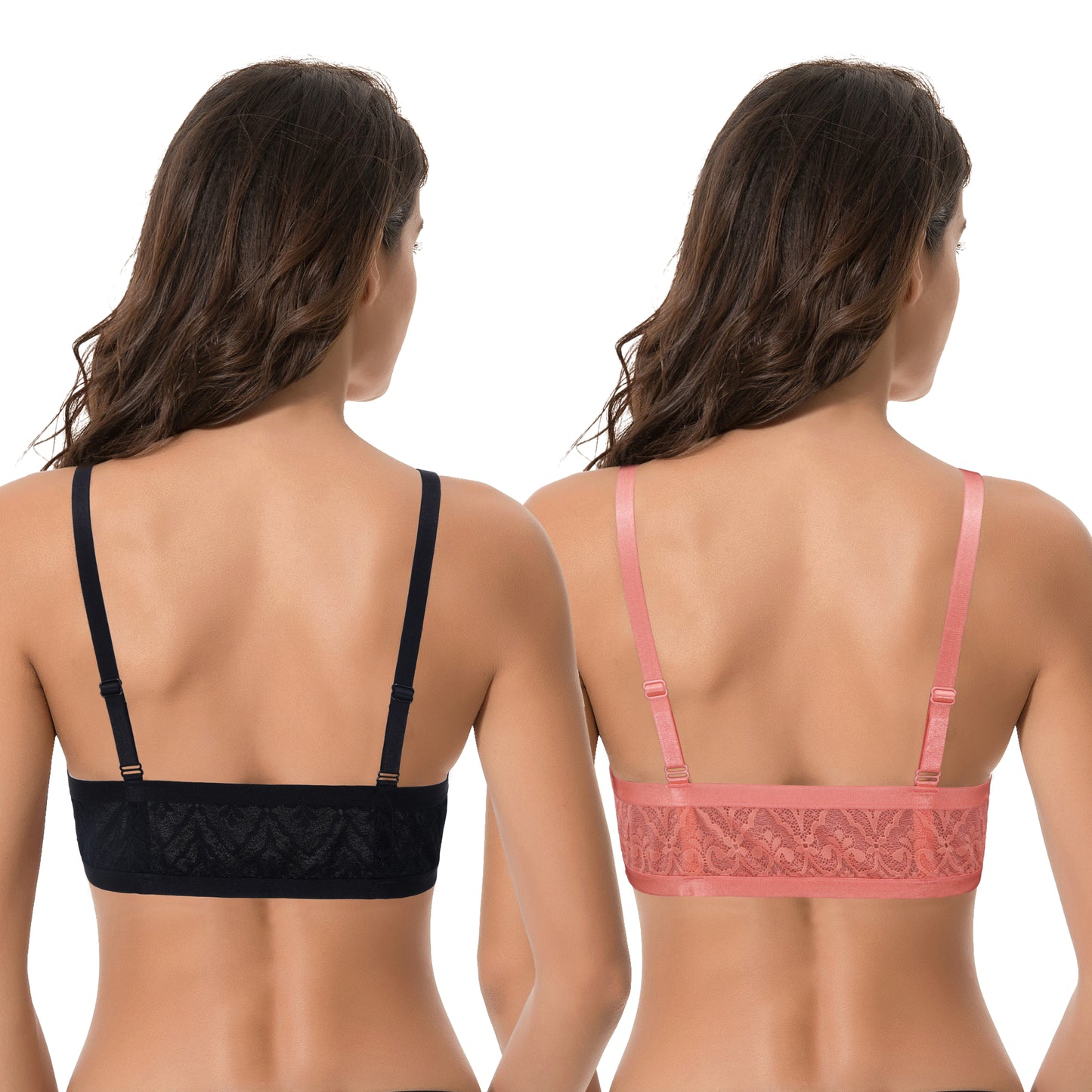 Women's Plus Size Full Coverage Underwire Front Close Bras-2PK-Black,Orange