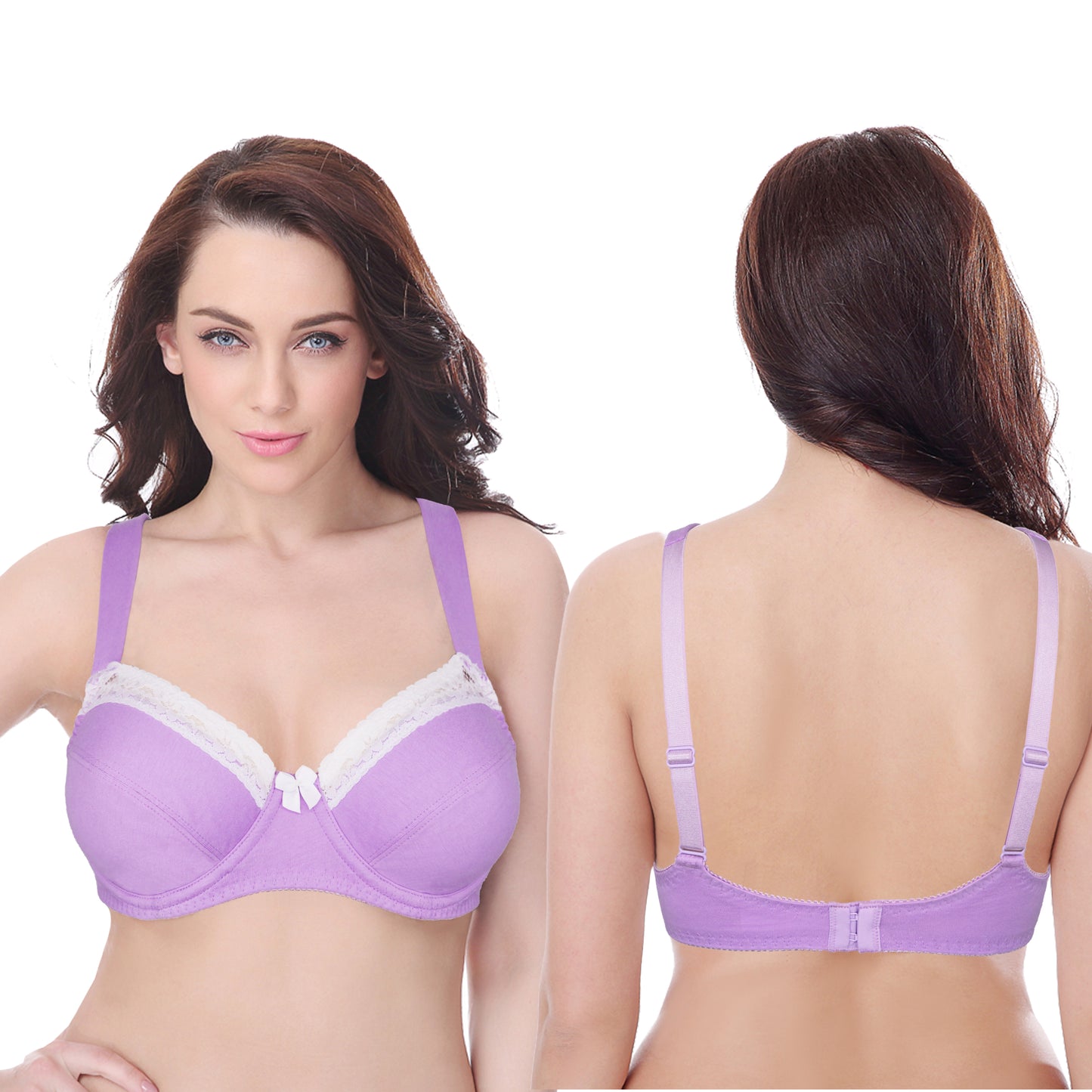 Women's Plus Size Underwired Unlined Balconette Cotton Bra-3Pack