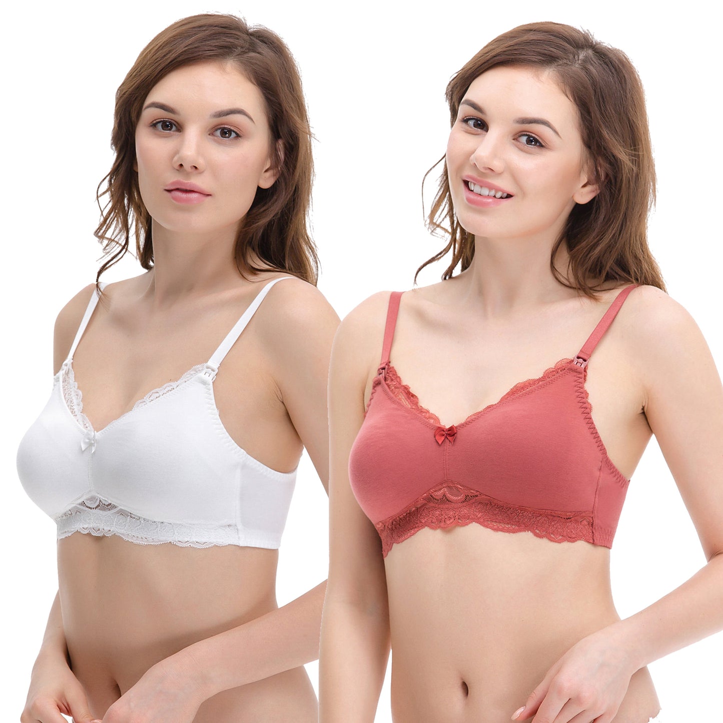 Plus Size Nursing Cotton Unlined Wirefree Bra With Lace Trim