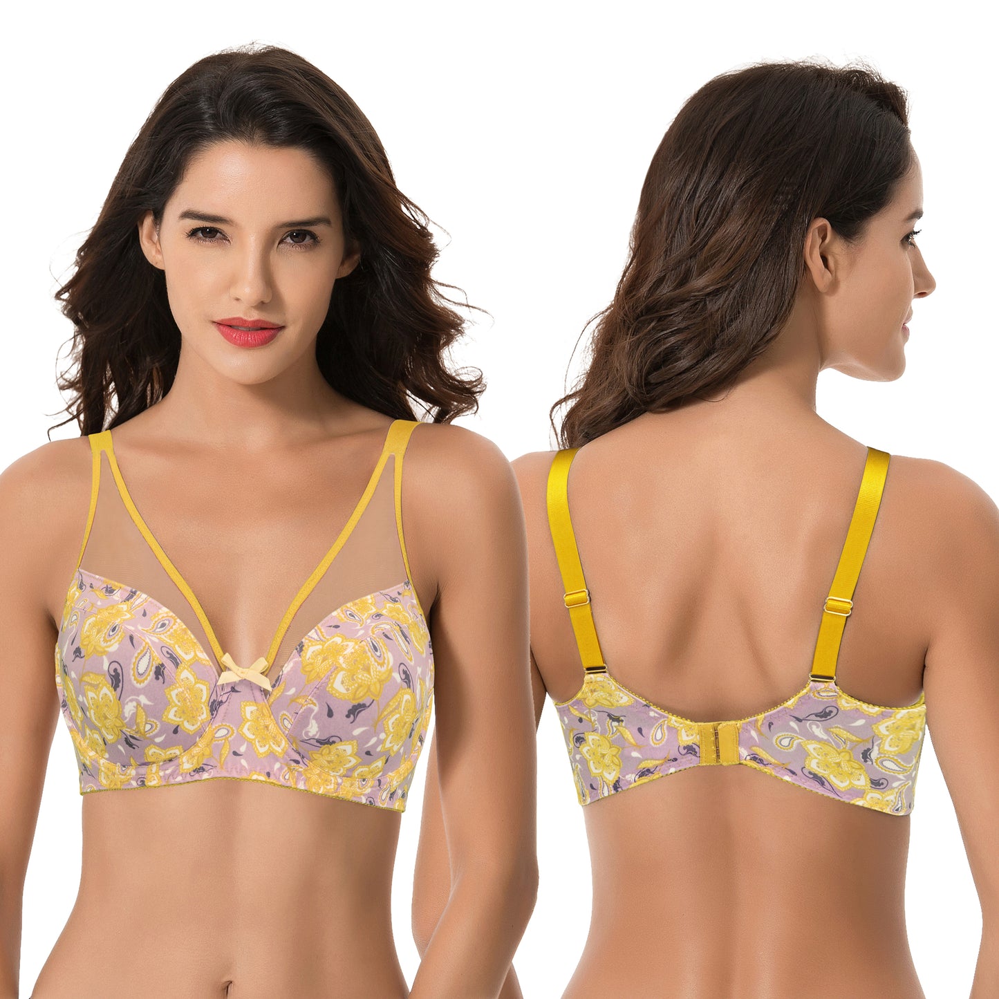 Plus Size Minimizer Underwire Bra with Floral and leopard Print-2pack