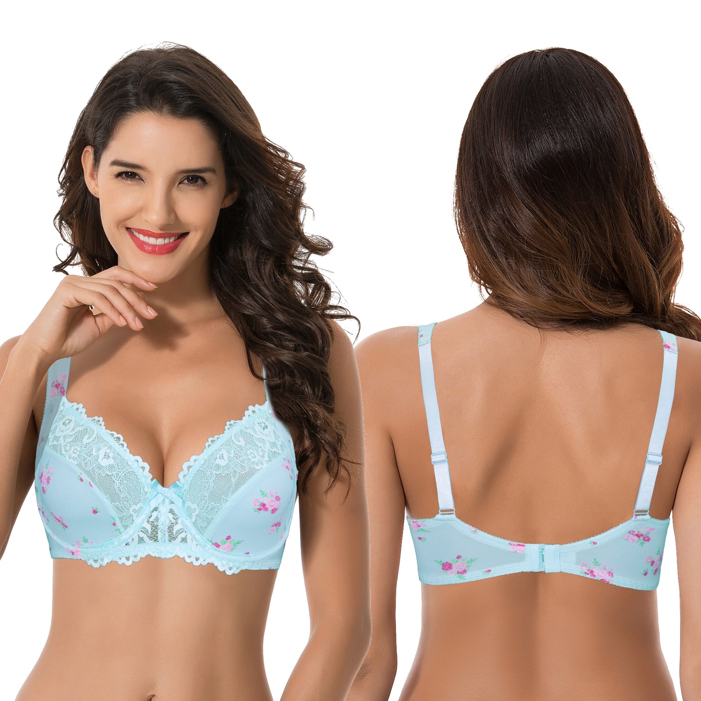 Women's Plus Size Unlined Underwire Lace Bra with Cushion Straps