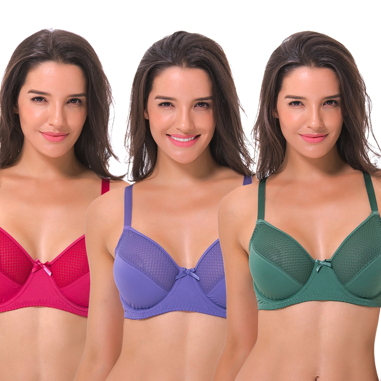 Women's Plus Size Unlined Minimizer Underwire Full Figure Bra-3Pack