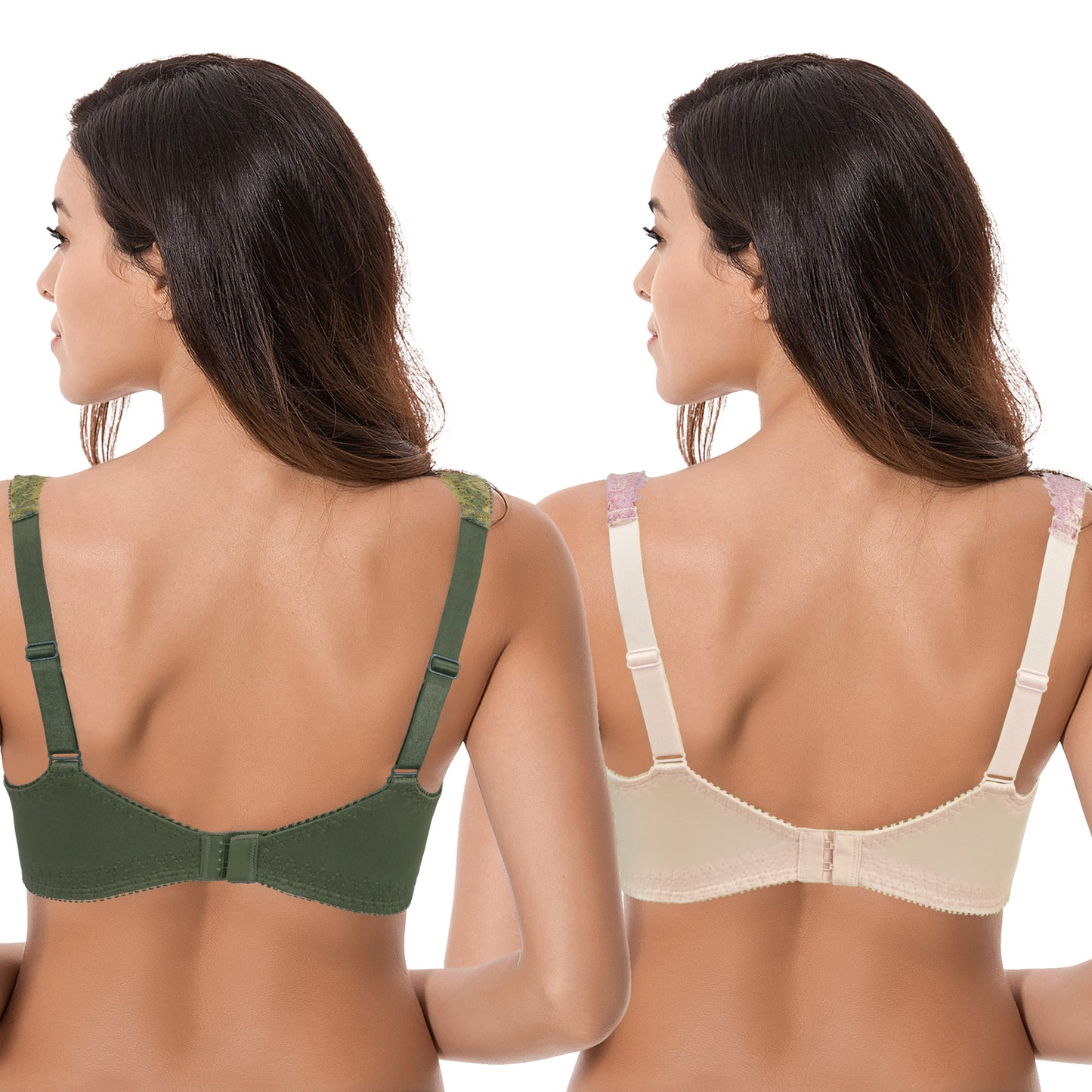 Women's Plus Size Minimizer Unlined Wirefree Lace Full Coverage Bras-2Pack