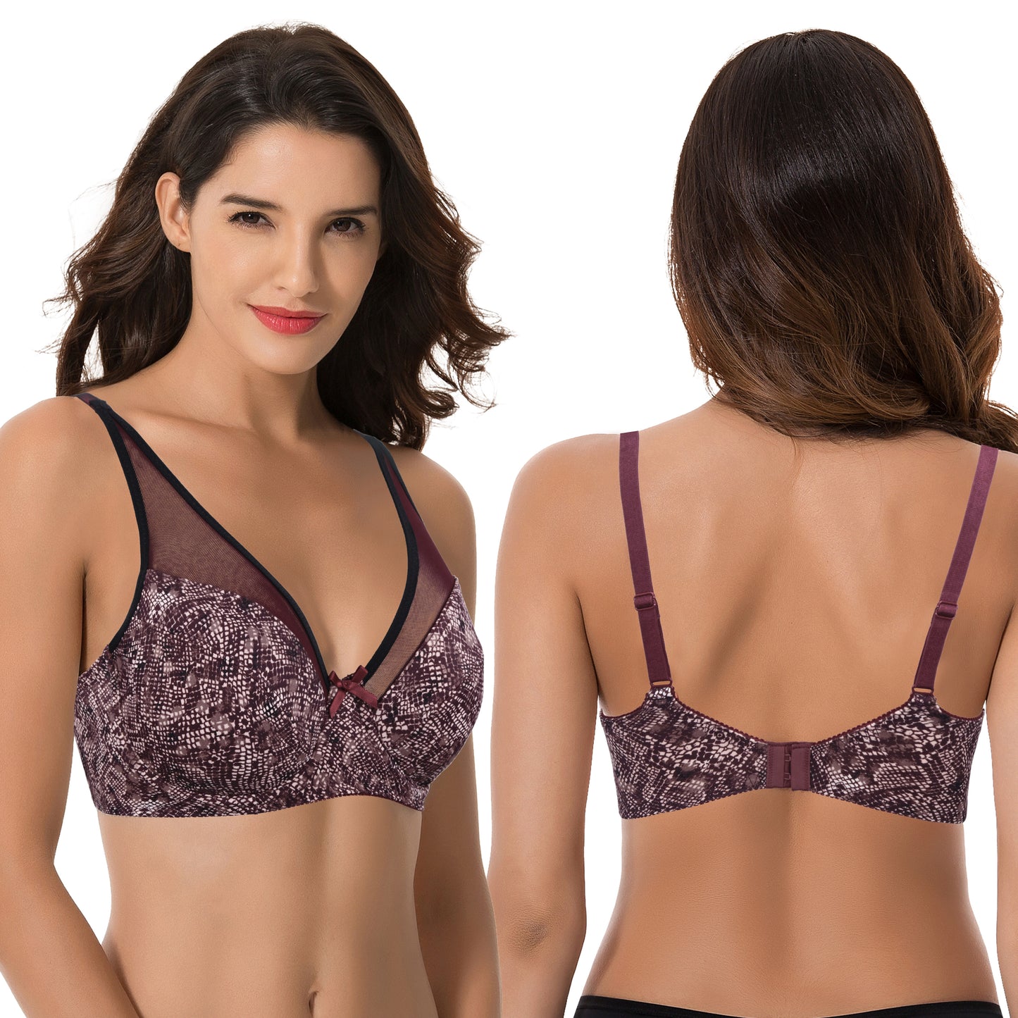 Plus Size Minimizer Underwire Bra with Floral and leopard Print-2pack