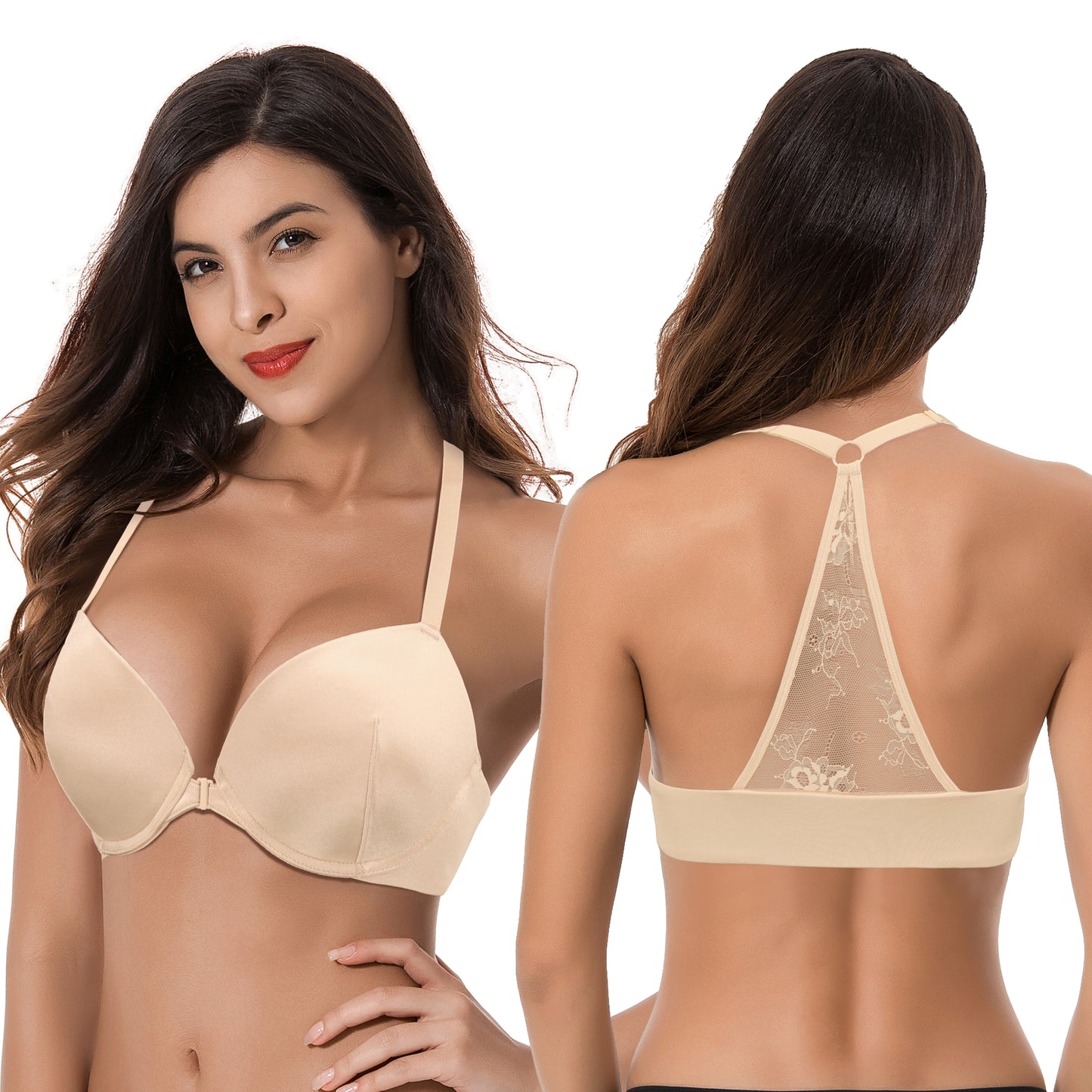 Women's Push Up Add 1 and a half Cup Underwire Halter Front Close Bras