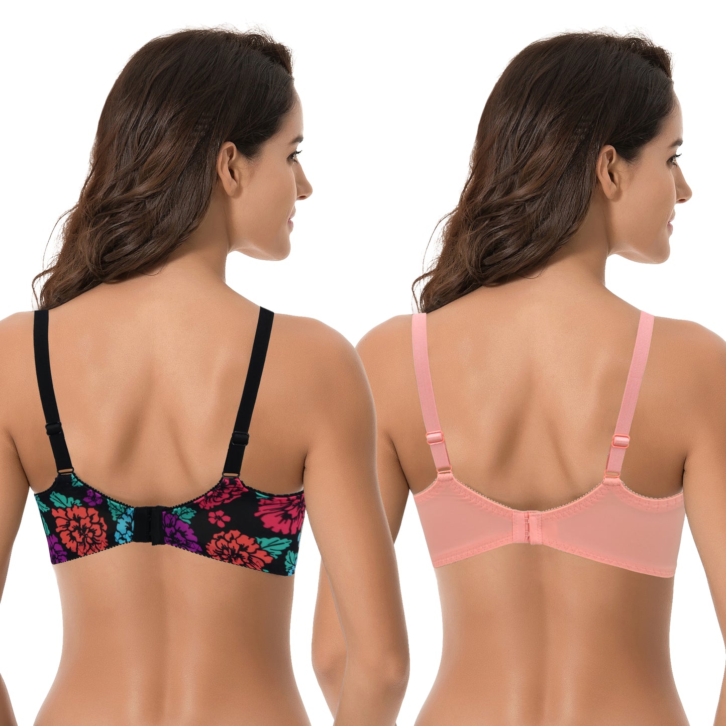 Plus Size Minimizer Underwire Bra with Floral and leopard Print-2pack