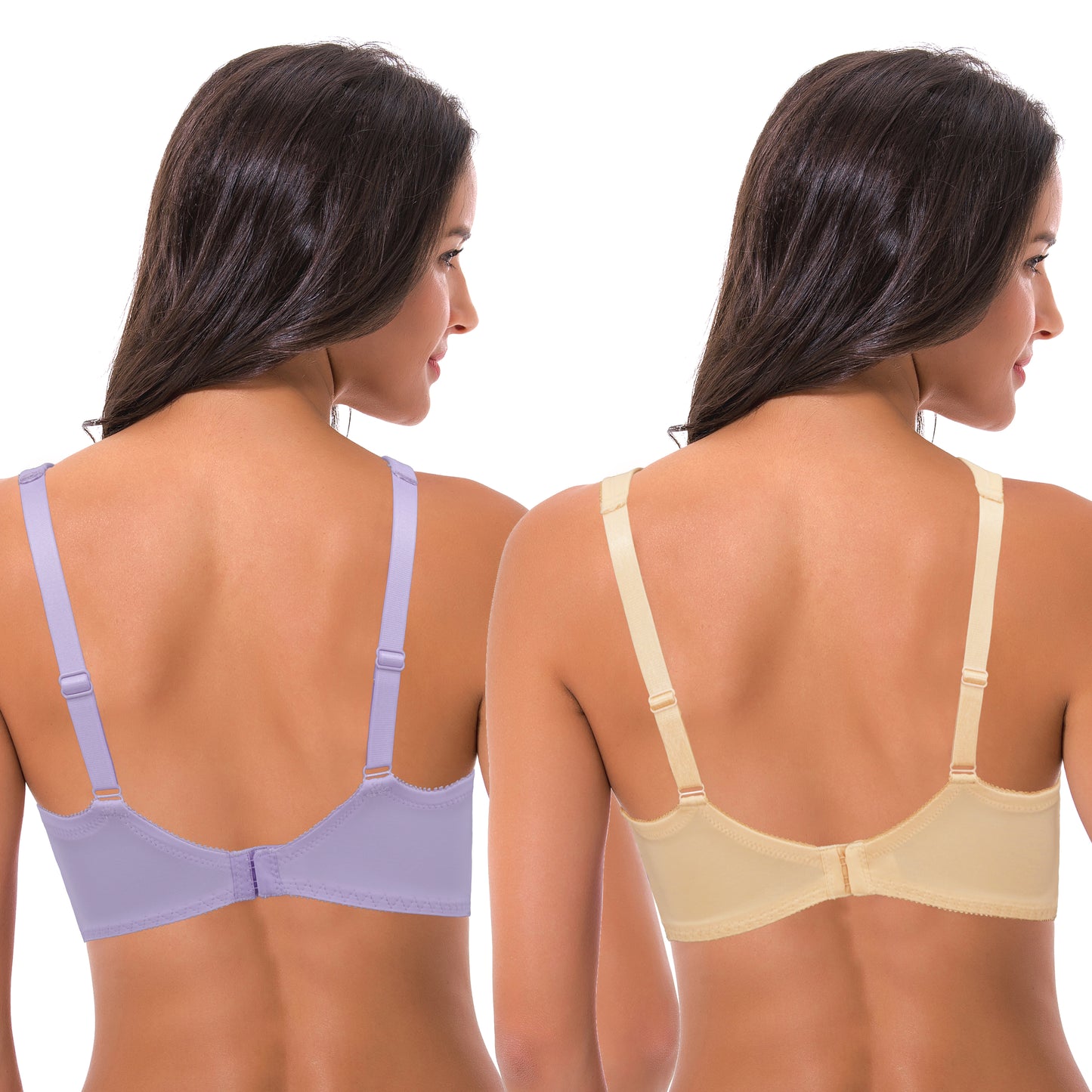 Women's Lightly Padded Underwire Lace Bra with Padded Shoulder Straps-2PK-LIGHT PURPLE,NUDE