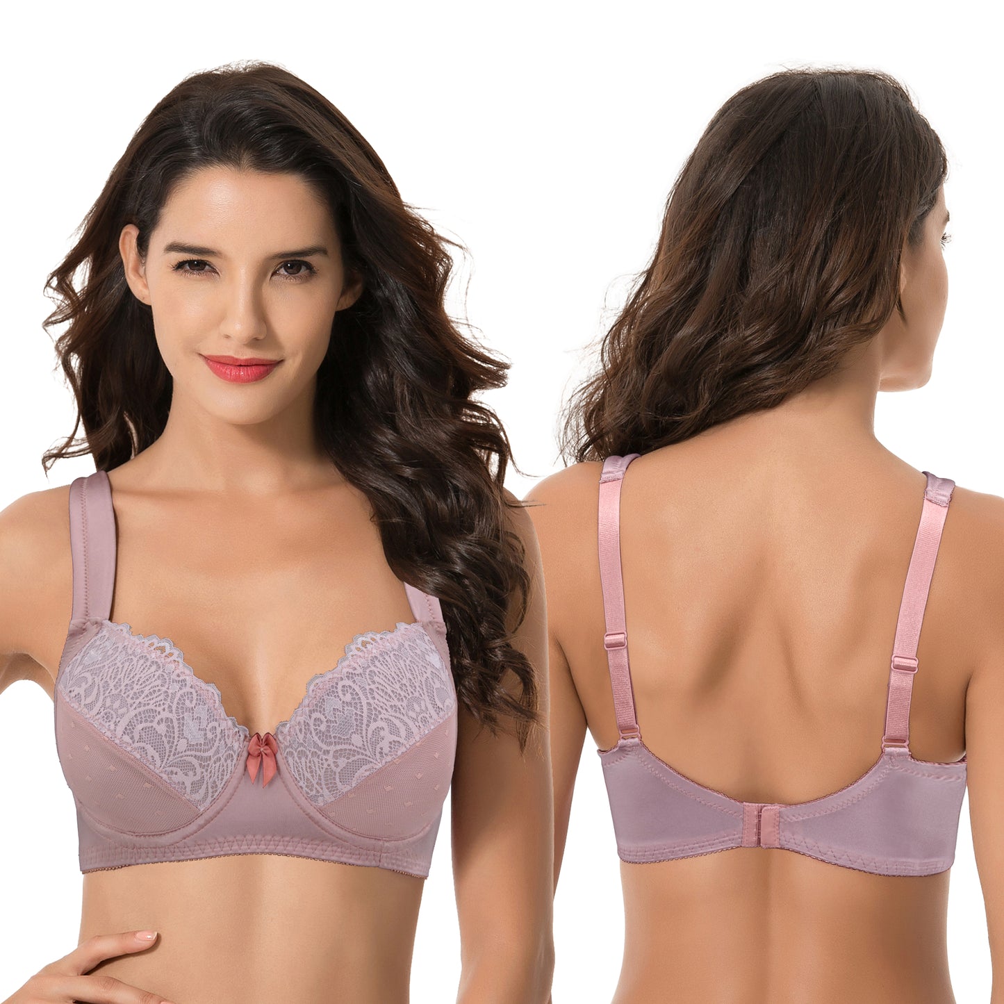 Women's Plus Size Unlined Underwire Lace Bra with Cushion Straps