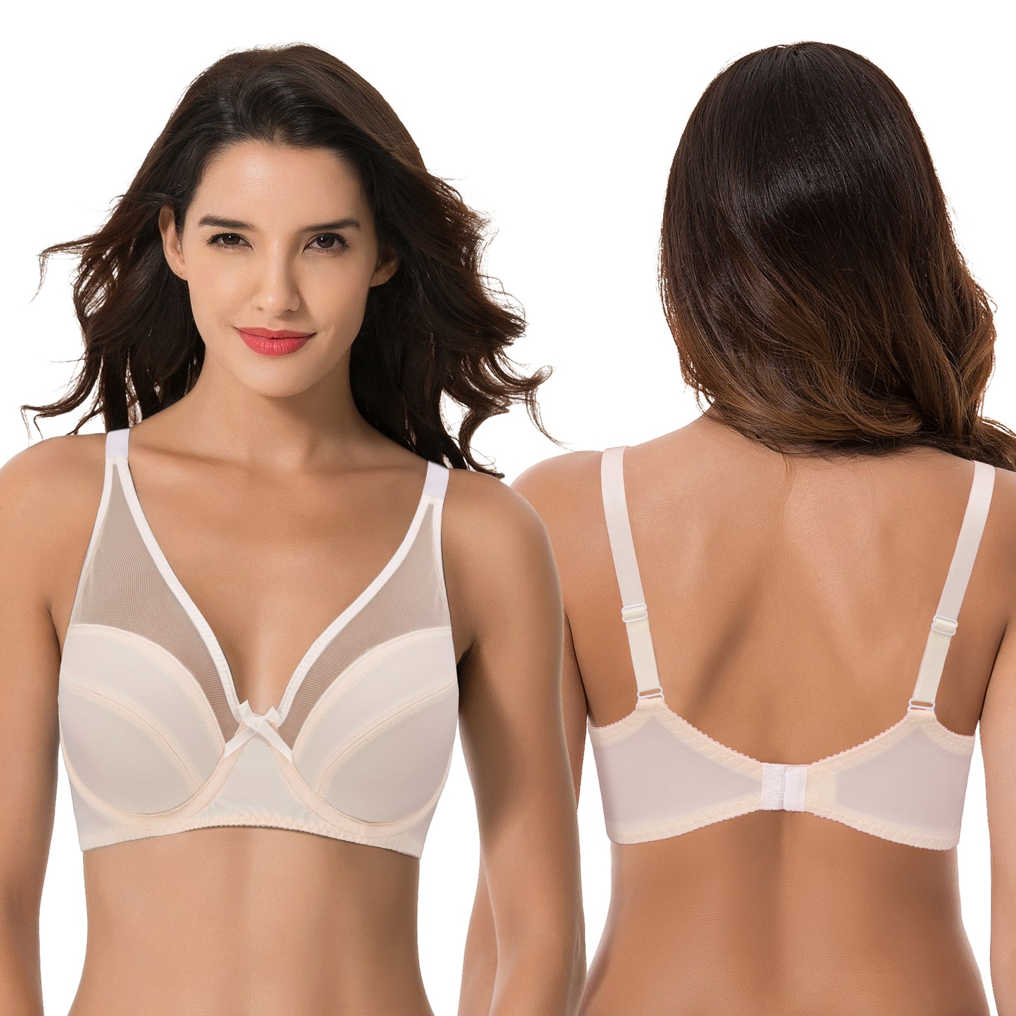 Women's Plus Size Minimizer Unlined Underwire Full Coverage Bra-2 Pack-Grey/Black,Cream