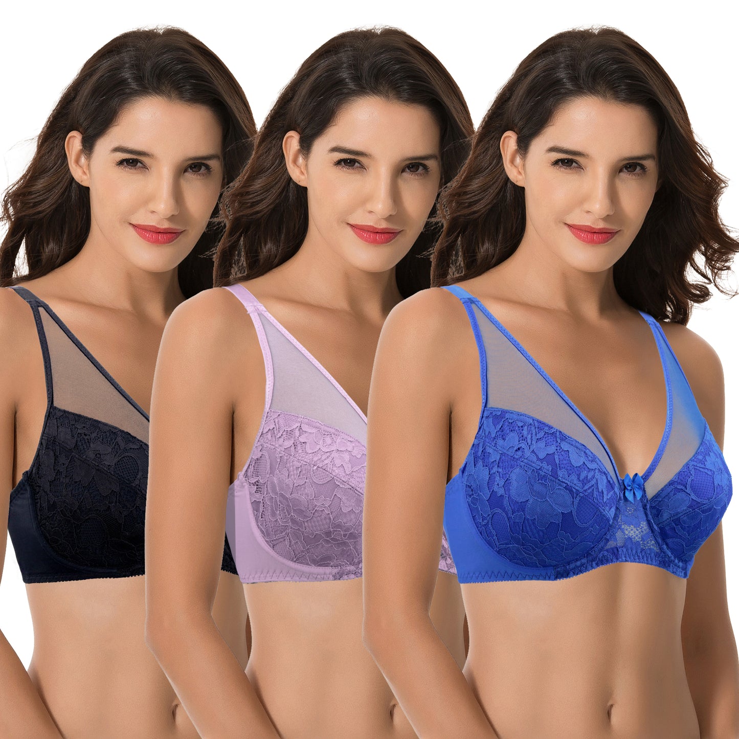 Women's Plus Size Minimizer Unlined Underwire Bra With Floral Lace