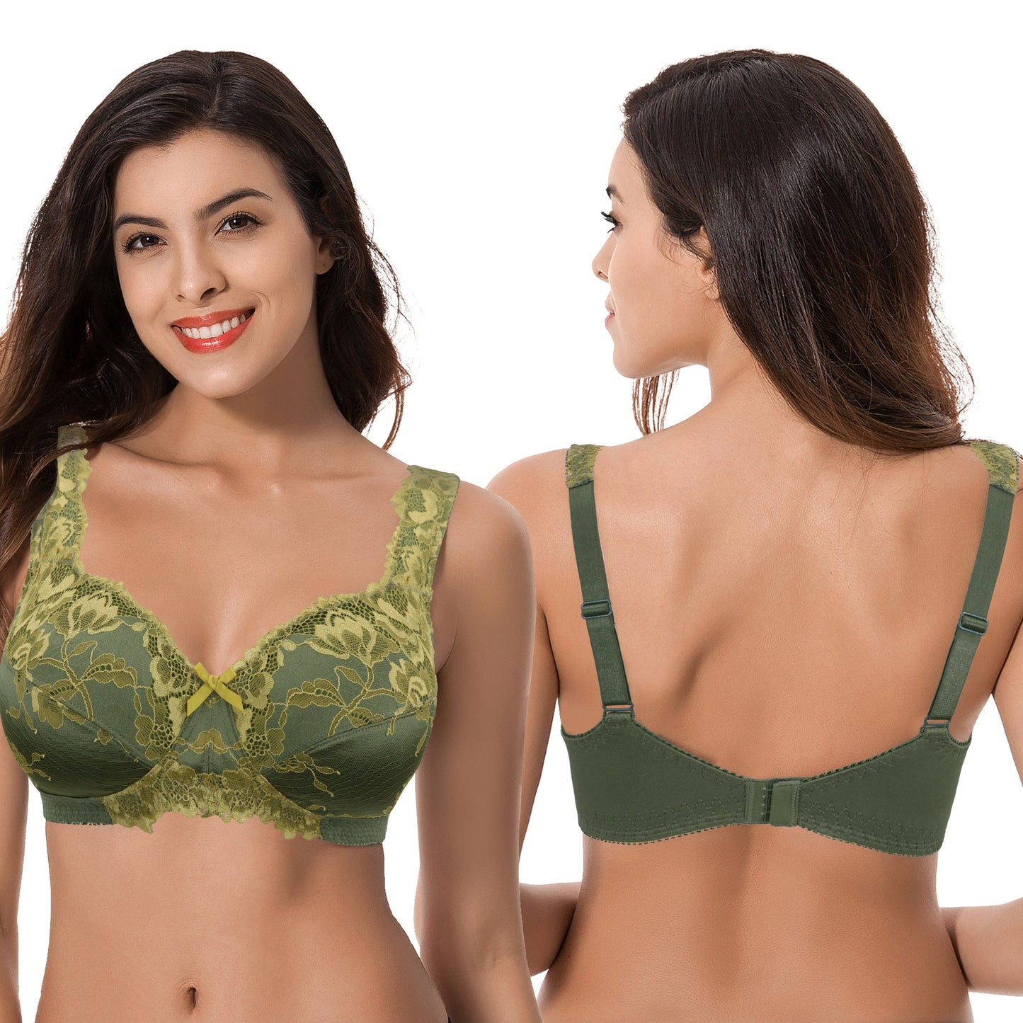 Women's Plus Size Minimizer Unlined Wirefree Lace Full Coverage Bras-2Pack