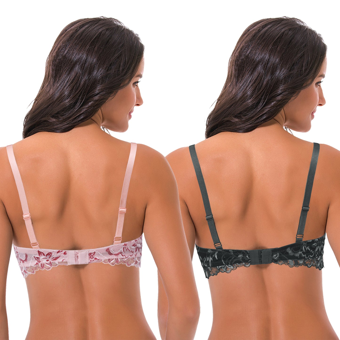 Women's Underwire Plus Size Push Up Add 1 and a Half Cup Lace Bras-2PK-White/Red,Black/Grey